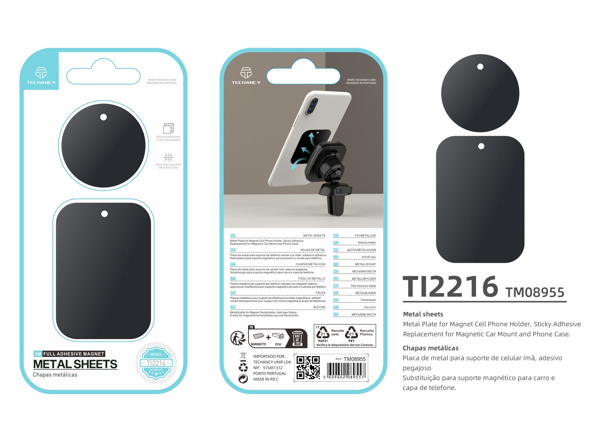 Techancy Metallic Adhesive for Mobile Phones Ti2216 Black for Magnetic Mobile Phone Holders and Cases with Adhesive