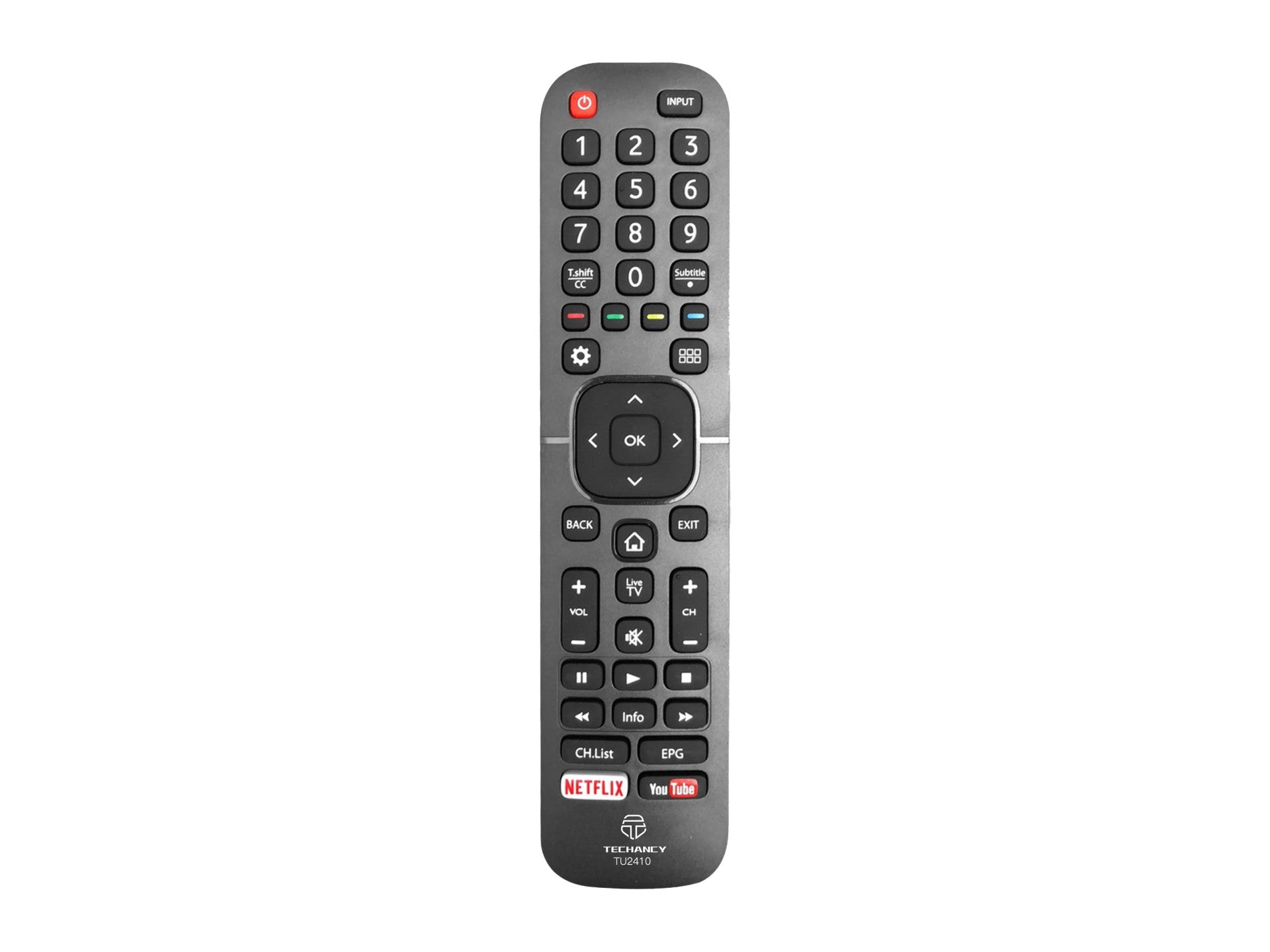 Techancy TV Wireless Remote Control, TU2410, No Setup Required, Remote Control for Hisense TVs, Black