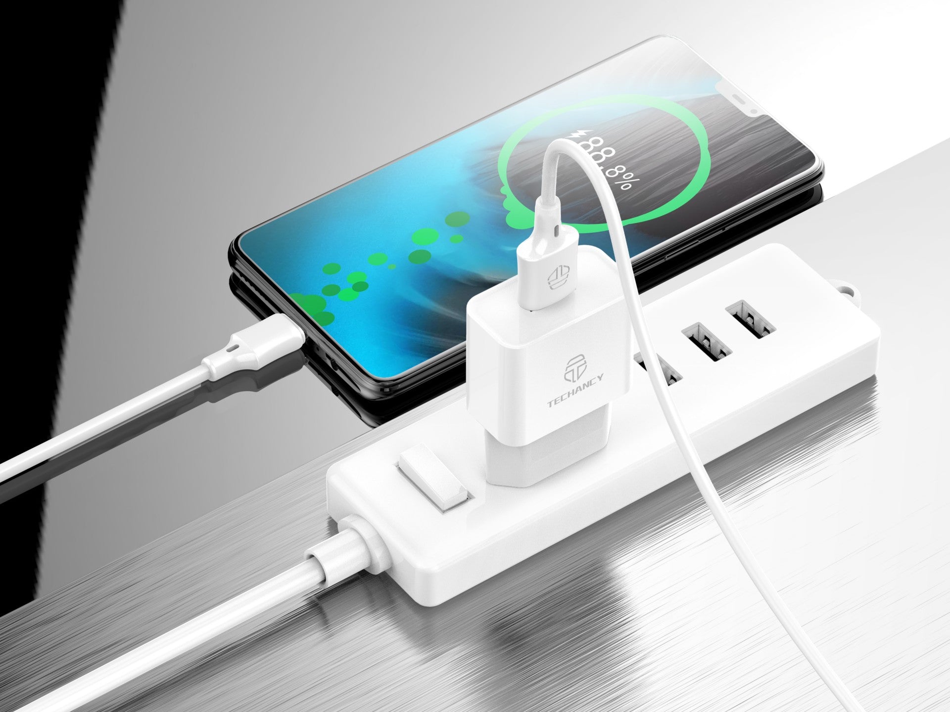 Techancy USB Charger for Mobile Phone White TA2776, Stable Charging 5V-1A with USB-Type-C Cable Set 1m