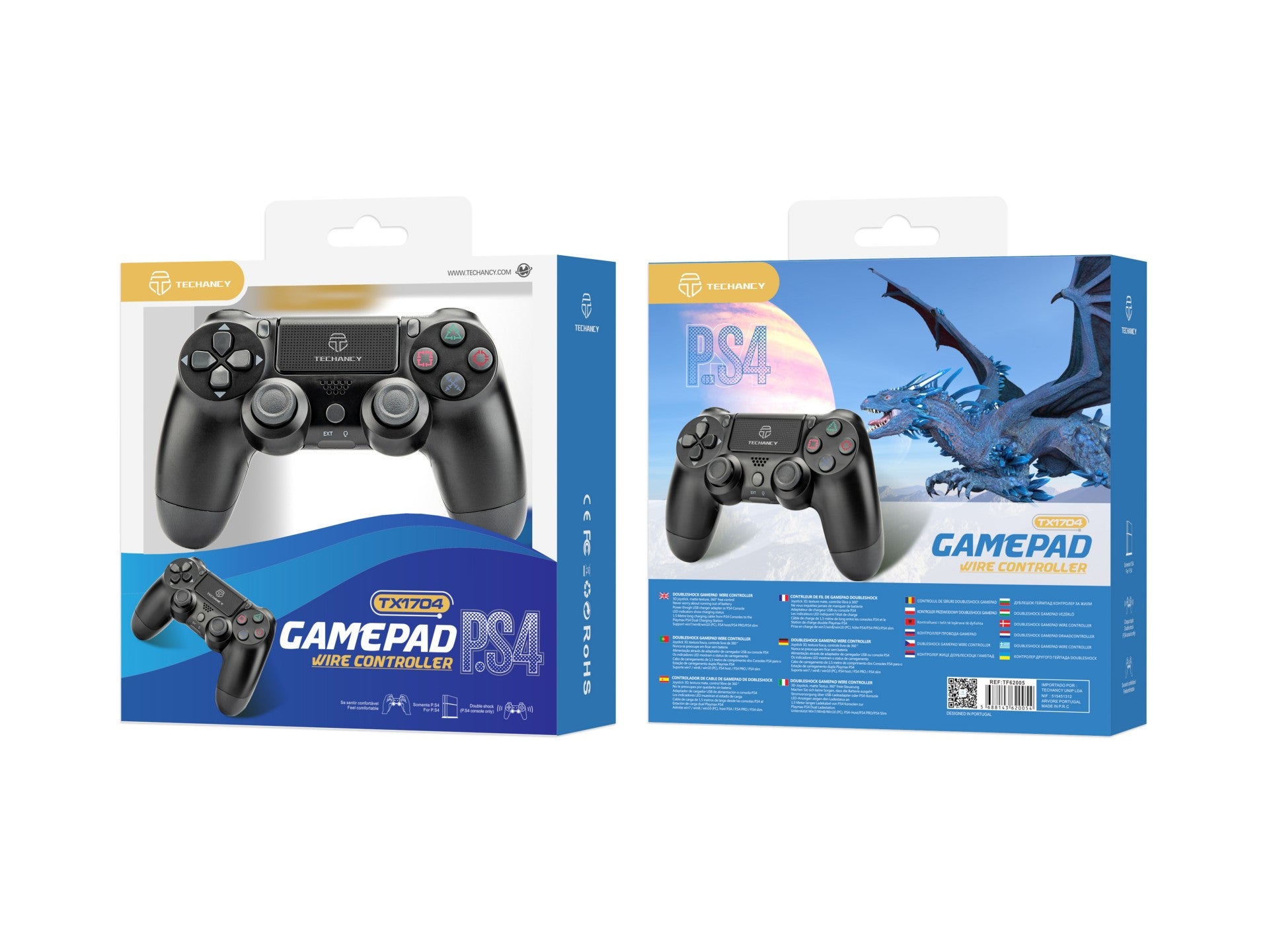 Techancy TX1704 USB Wired Game Controller for PS4 + PC, with Dual Joysticks and Vibration Feedback, Black