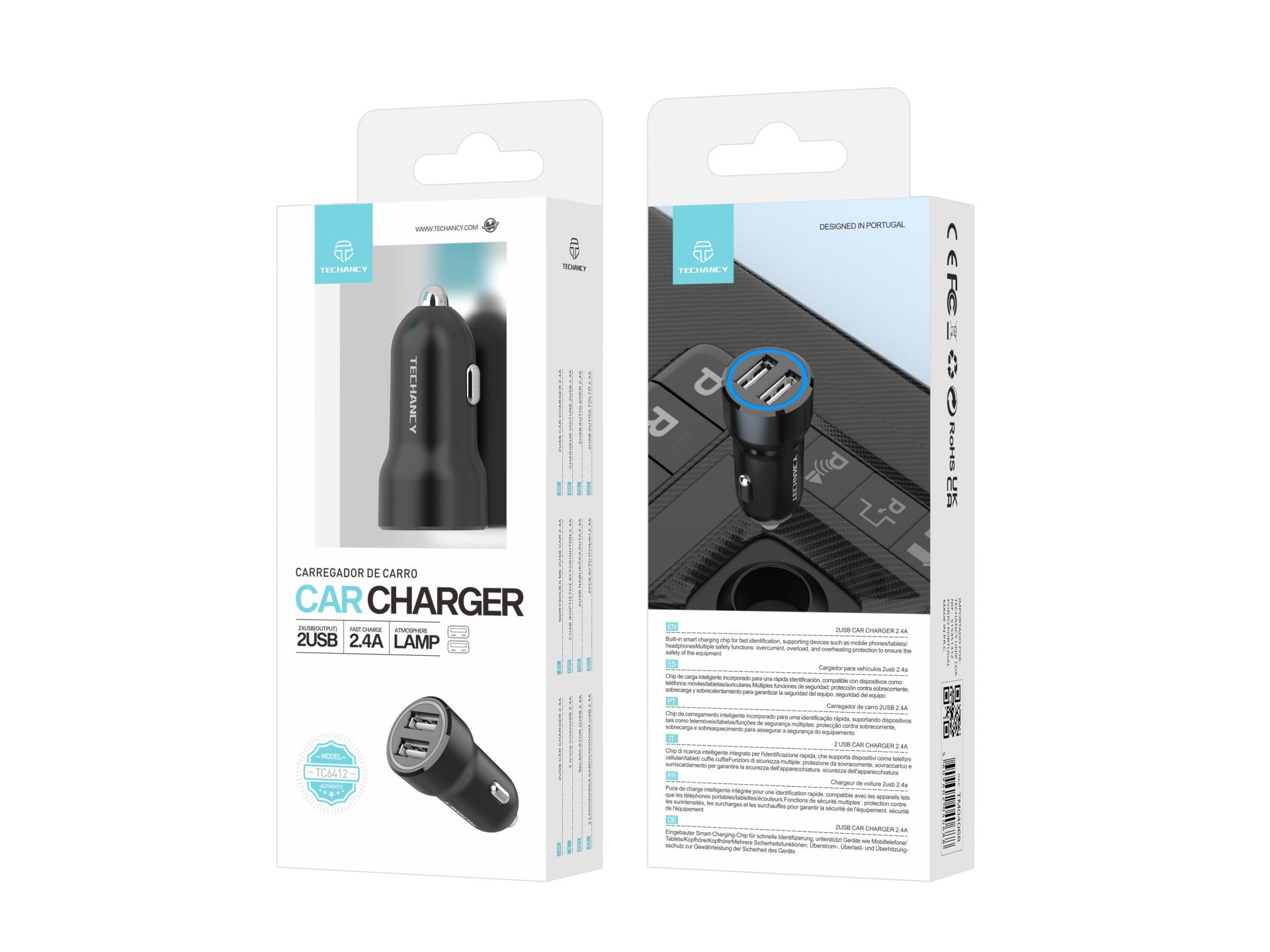 Techancy 2USB 2.4A Car Charger TC6412, Fast Charging, Intelligent Identification, Multiple Protection