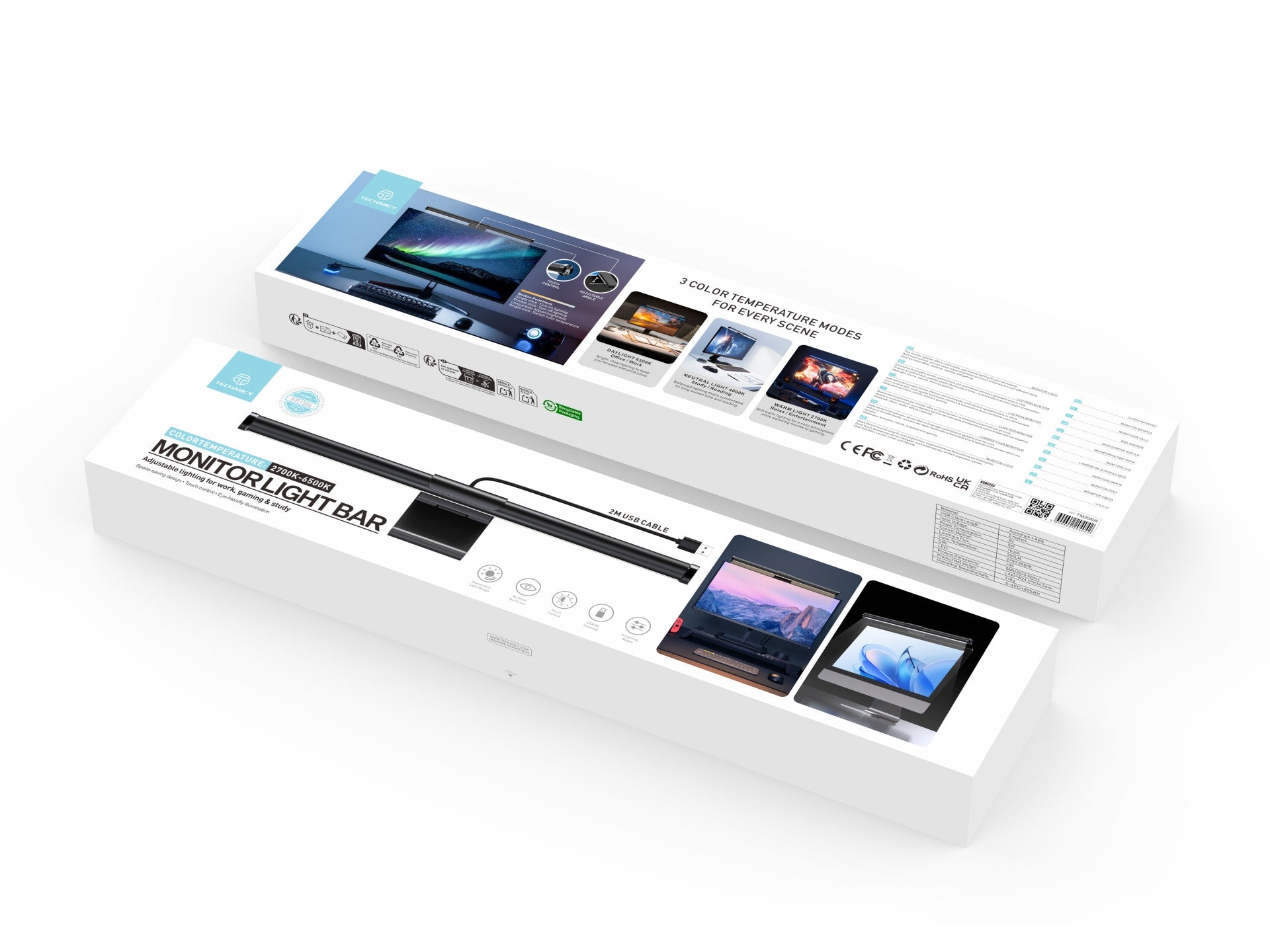 Techancy KR1504 Monitor Light Bar with Touch Control, 3 Color Temperatures, USB, for Office Use, Black
