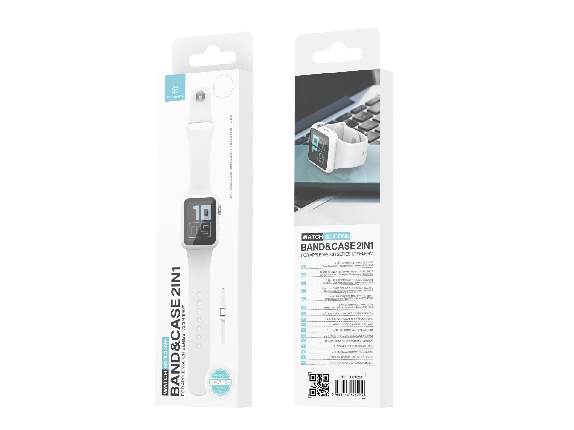 Techancy KC2115 Silicone Watch Band with Screen Protector, Compatible with Apple Watch 44mm, White
