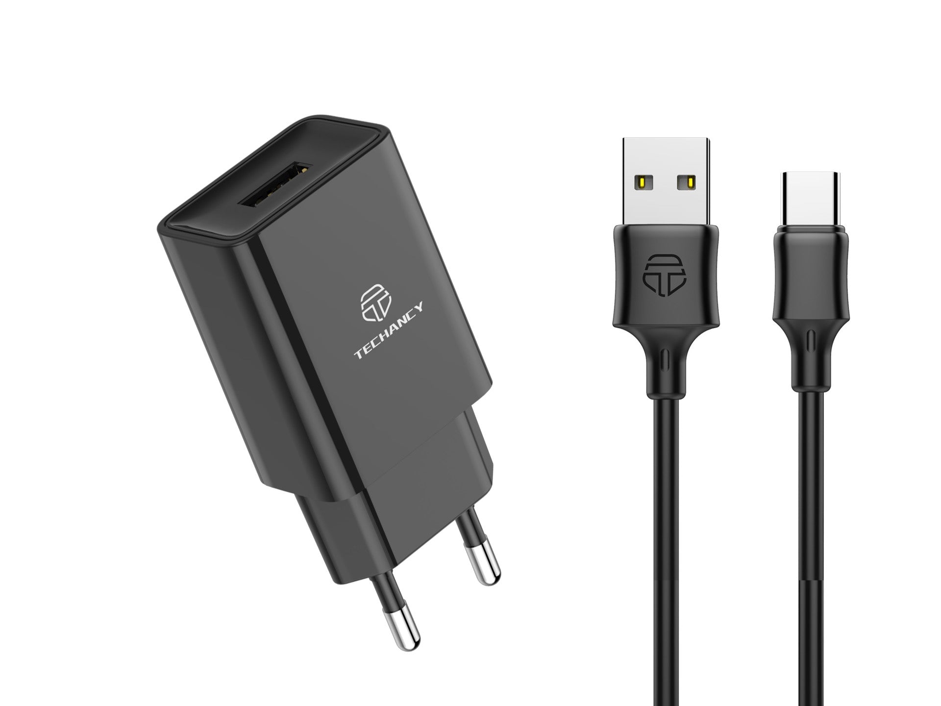Techancy Black Mobile Phone Charger TA2788, USB Output 5V-2.4A Charging, USB-Type C Cable Charger Set 1m