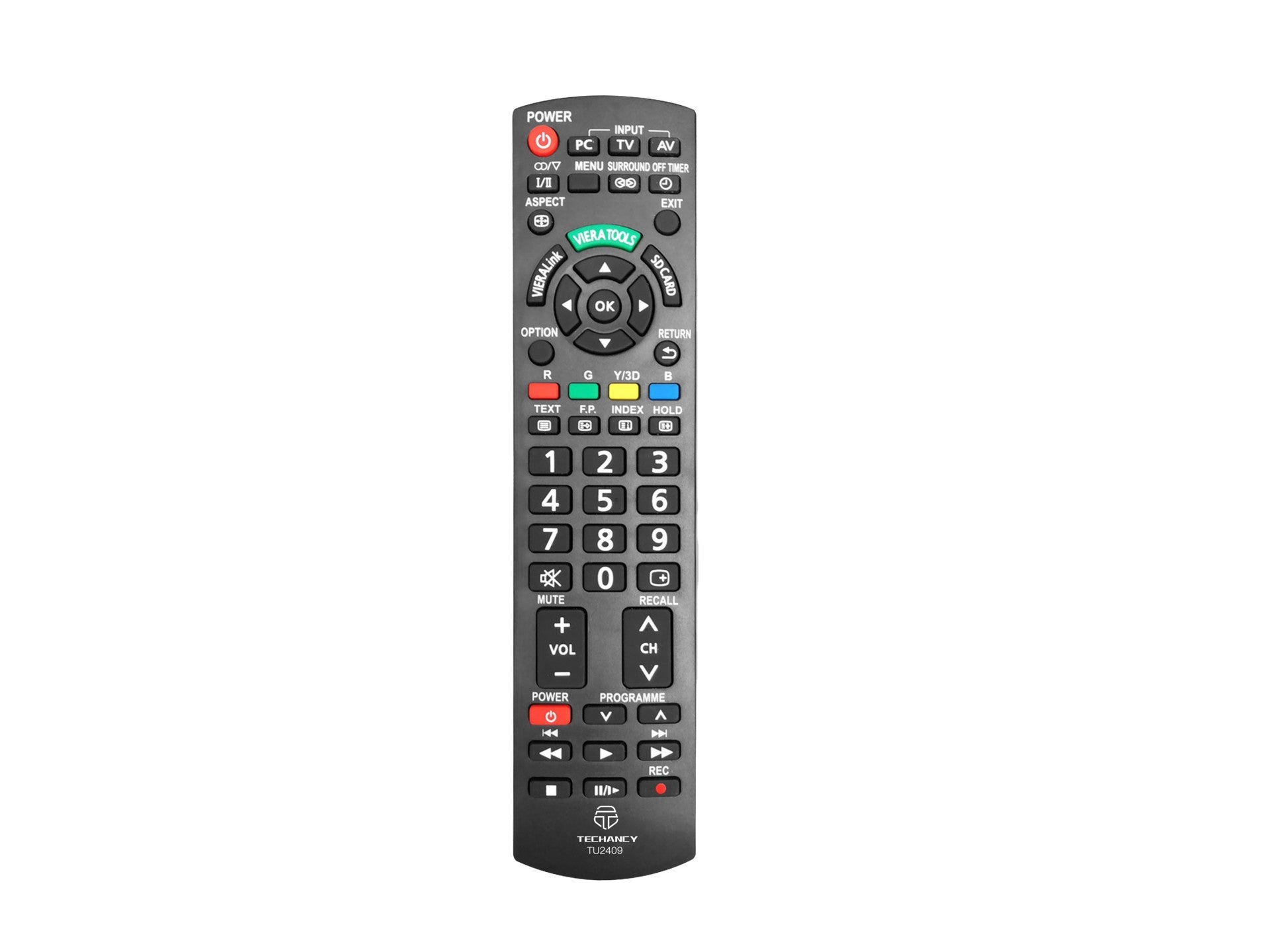 Techancy TV Wireless Remote Control, TU2409, No Setup Required Remote Control for Panasonic TVs, Black