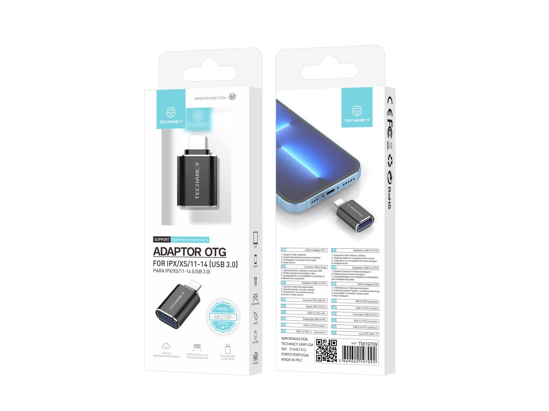 Techancy Black USB 3.0 OTG Adapter KK2109, Supports USB Flash Drive Read/Write, Keyboard and Mouse Connections