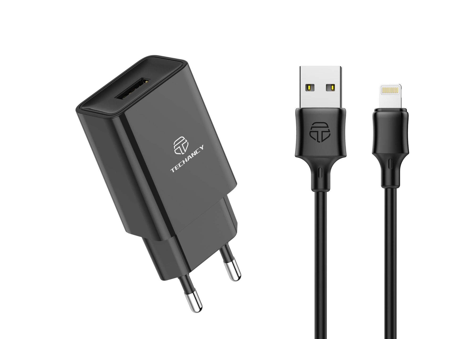 Techancy Black Mobile Phone Charger TA2787, USB Output 5V-2.4A Charging, USB Cable Charger Set - IP 1m