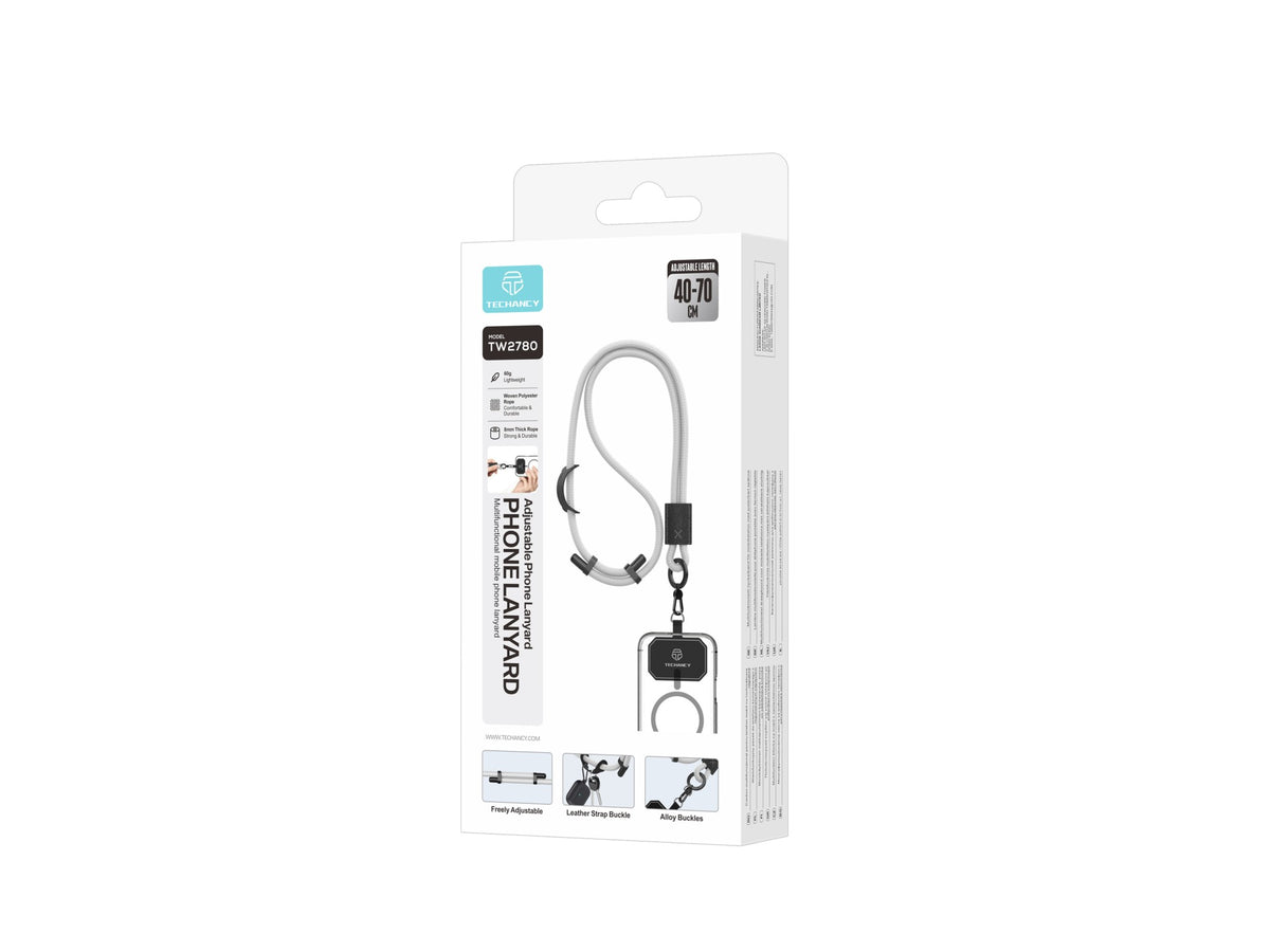 Cordao para Telemovel TECHANCY TW2780, Ajustavel 40-70 cm, Corda Entrancada 8 mm, Pescoco e Tiracolo, Rosa