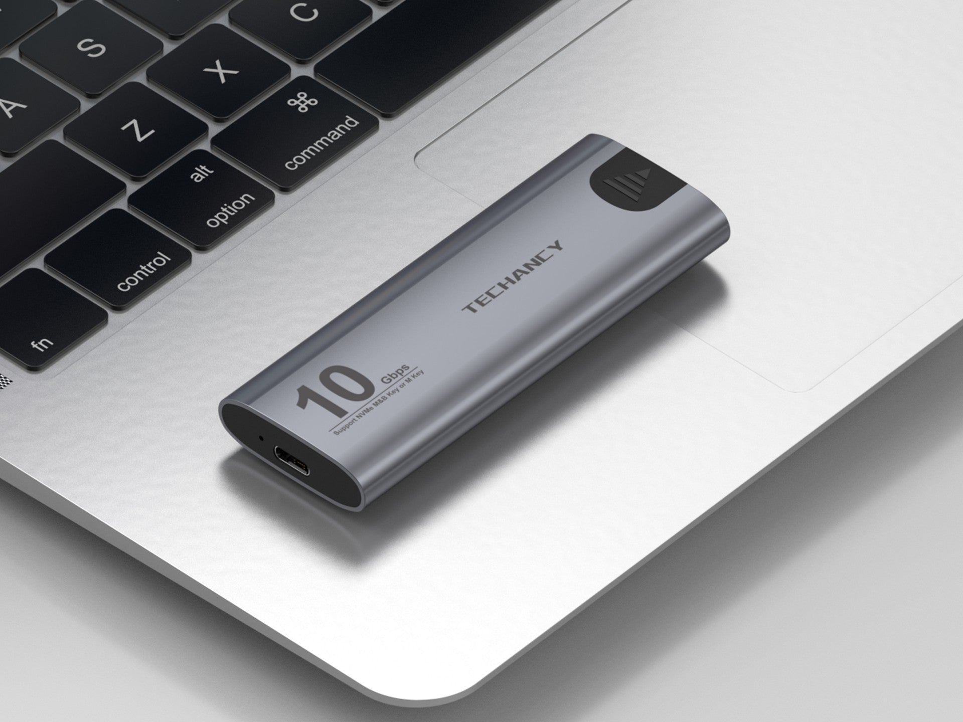 Techancy Caixa SSD M.2 NVMe portátil de alta velocidade MF1301 Cinza , 10 Gbps com USB-C, compatível e fácil de transportar