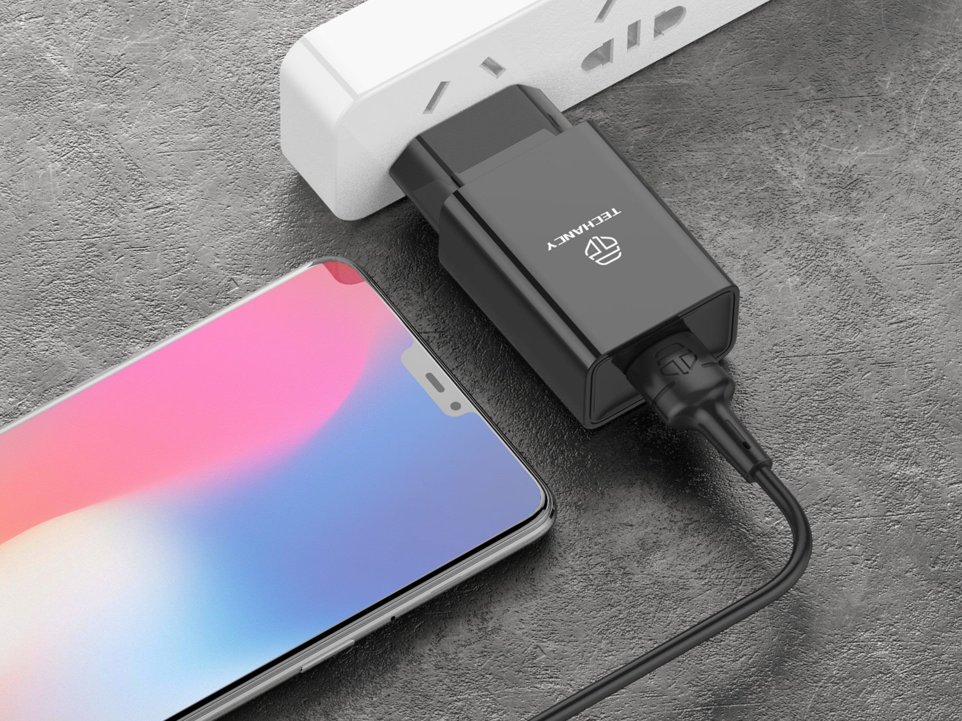 Techancy Black Mobile Phone Charger TA2787, USB Output 5V-2.4A Charging, USB Cable Charger Set - IP 1m