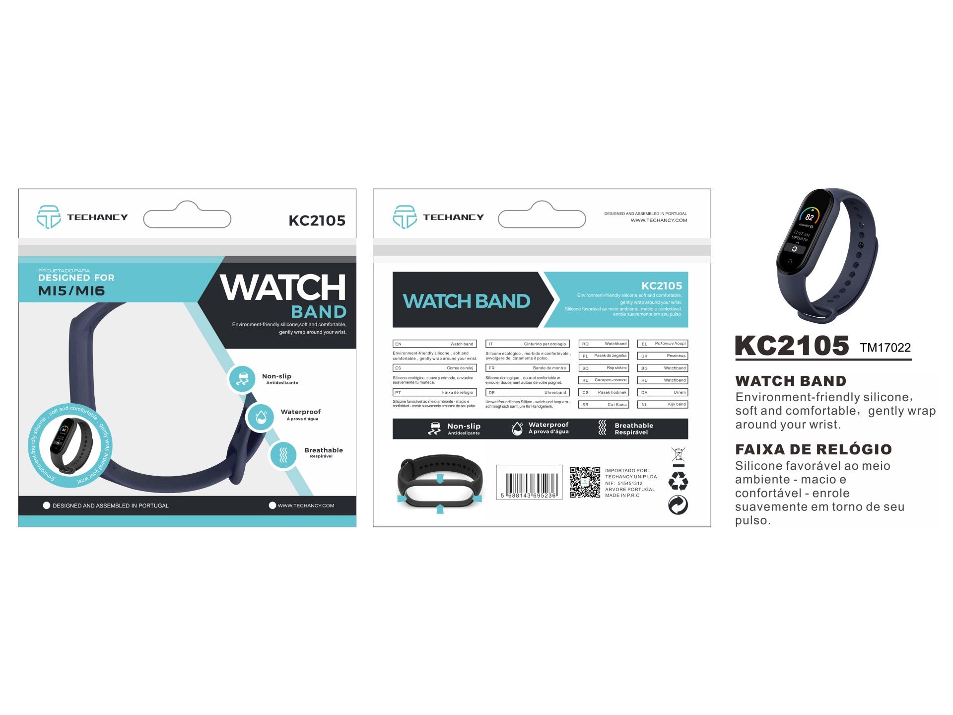Techancy Pulseira De Silicone Azul KC2105, Compatível Com A Mi5/6 Smart Band, Material De Silicone, Macia E Confortável