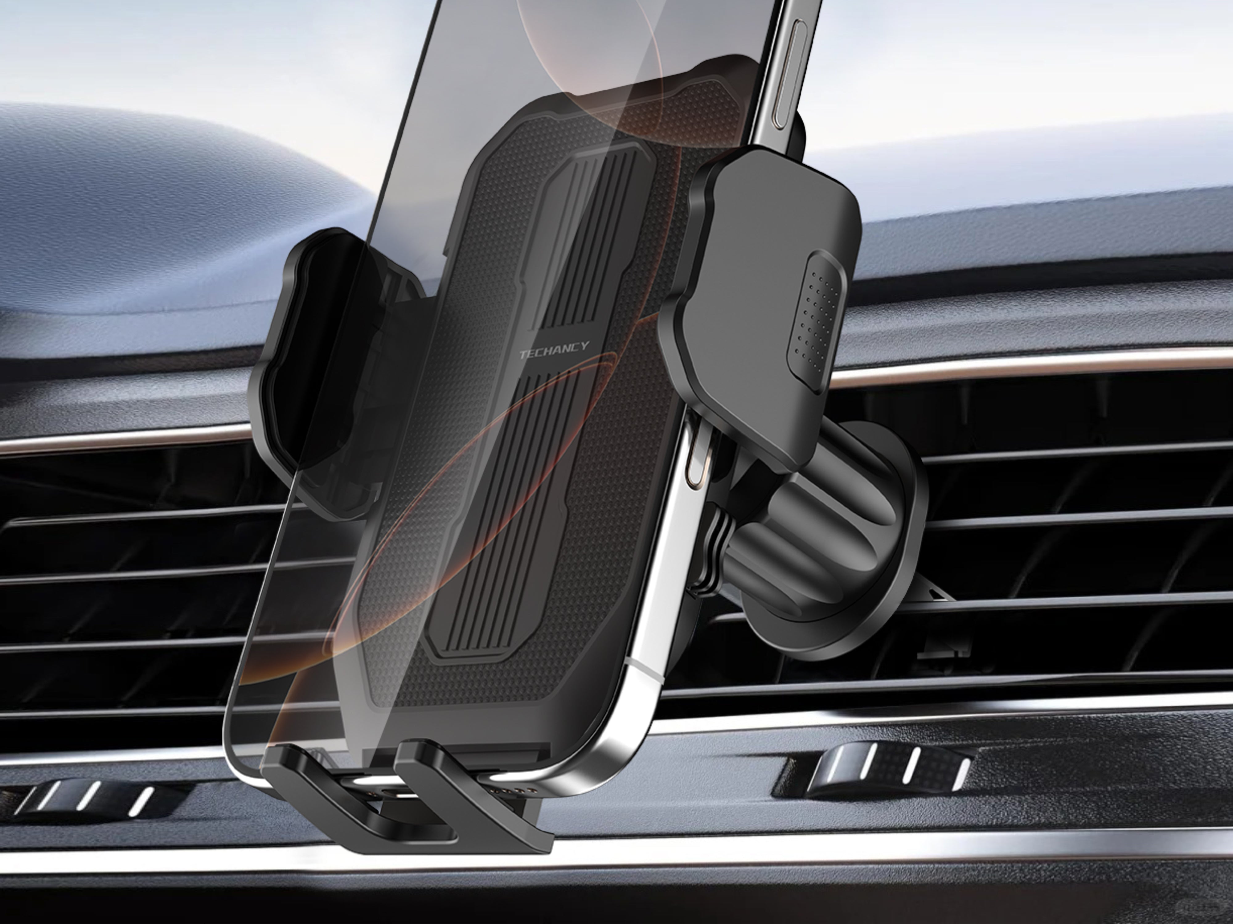 Techancy suporte de telemovel para carro TI2340 Operacao com uma mao Compativel com 4.5-7.2 pol Preto
