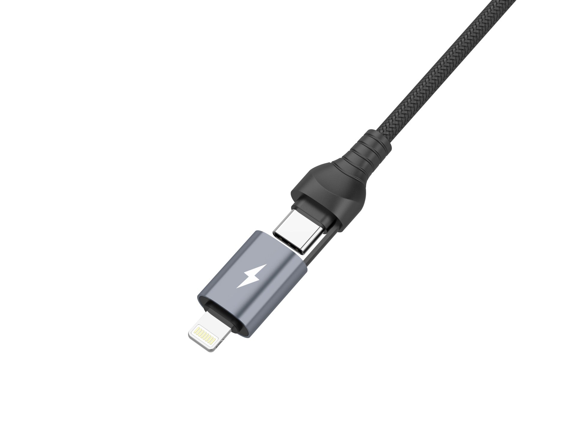 Techancy Cabo De Dados Usb 2 Em 1 Preto TB1739, Carregamento Rápido De 3,1 A, Tipo C/Lightning Em Ambas As Portas