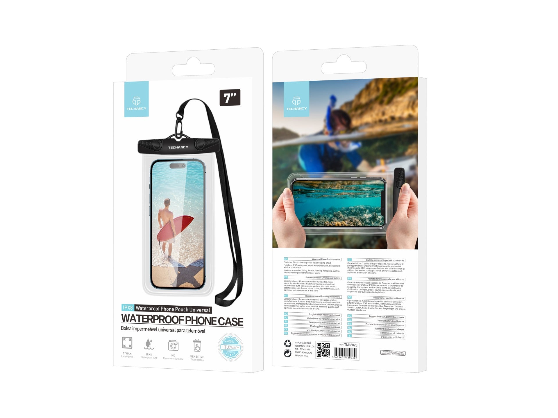 Funda para teléfono móvil Techancy TU7451 de 7 pulgadas, resistente al agua IPX8, fotos nítidas, color negro
