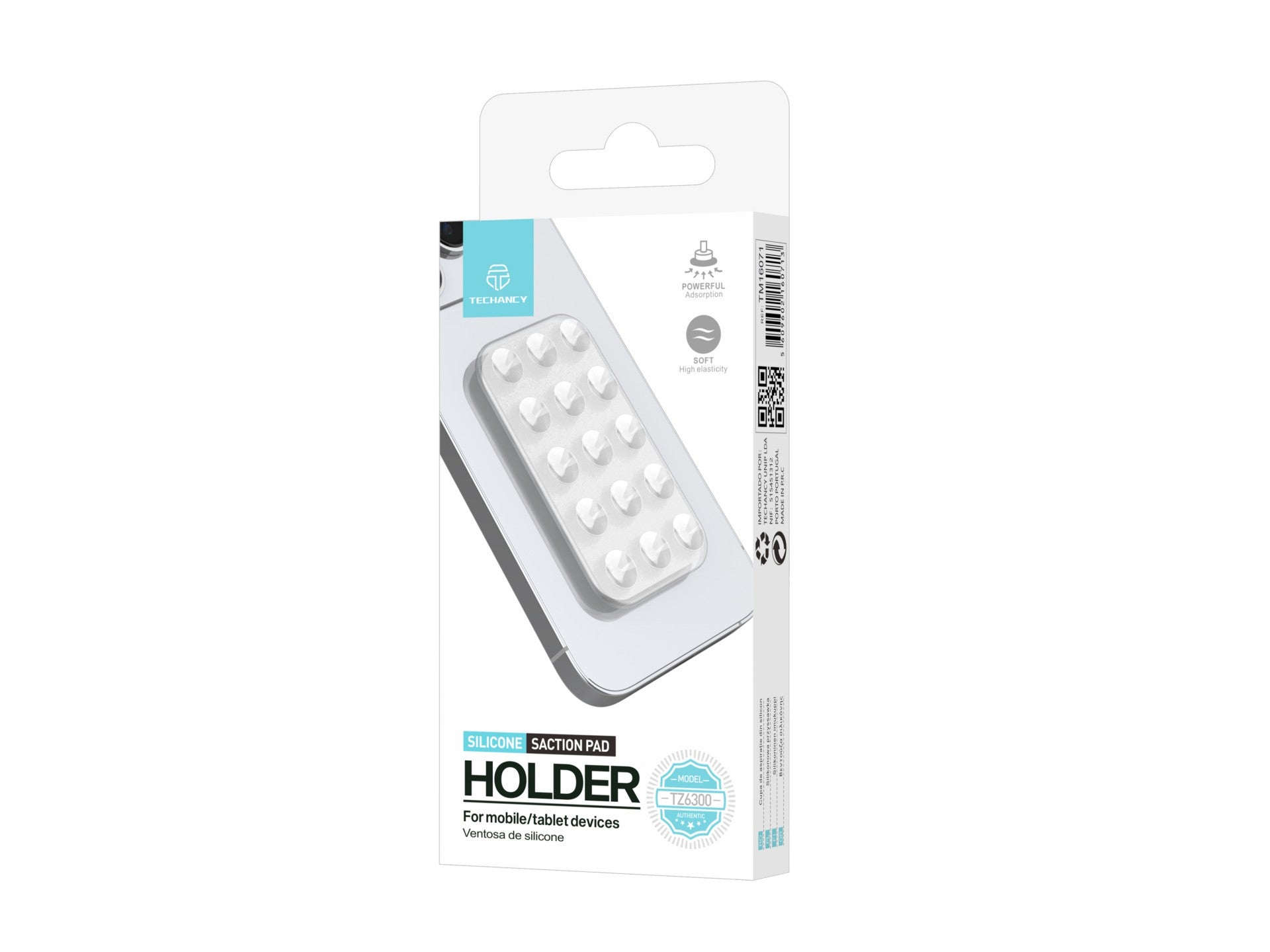 Techancy Suporte Para Telemóvel Com Ventosa De Silicone TZ6300, Forte Adsorção, Pode Ser Lavado E Reutilizado Muitas Vezes