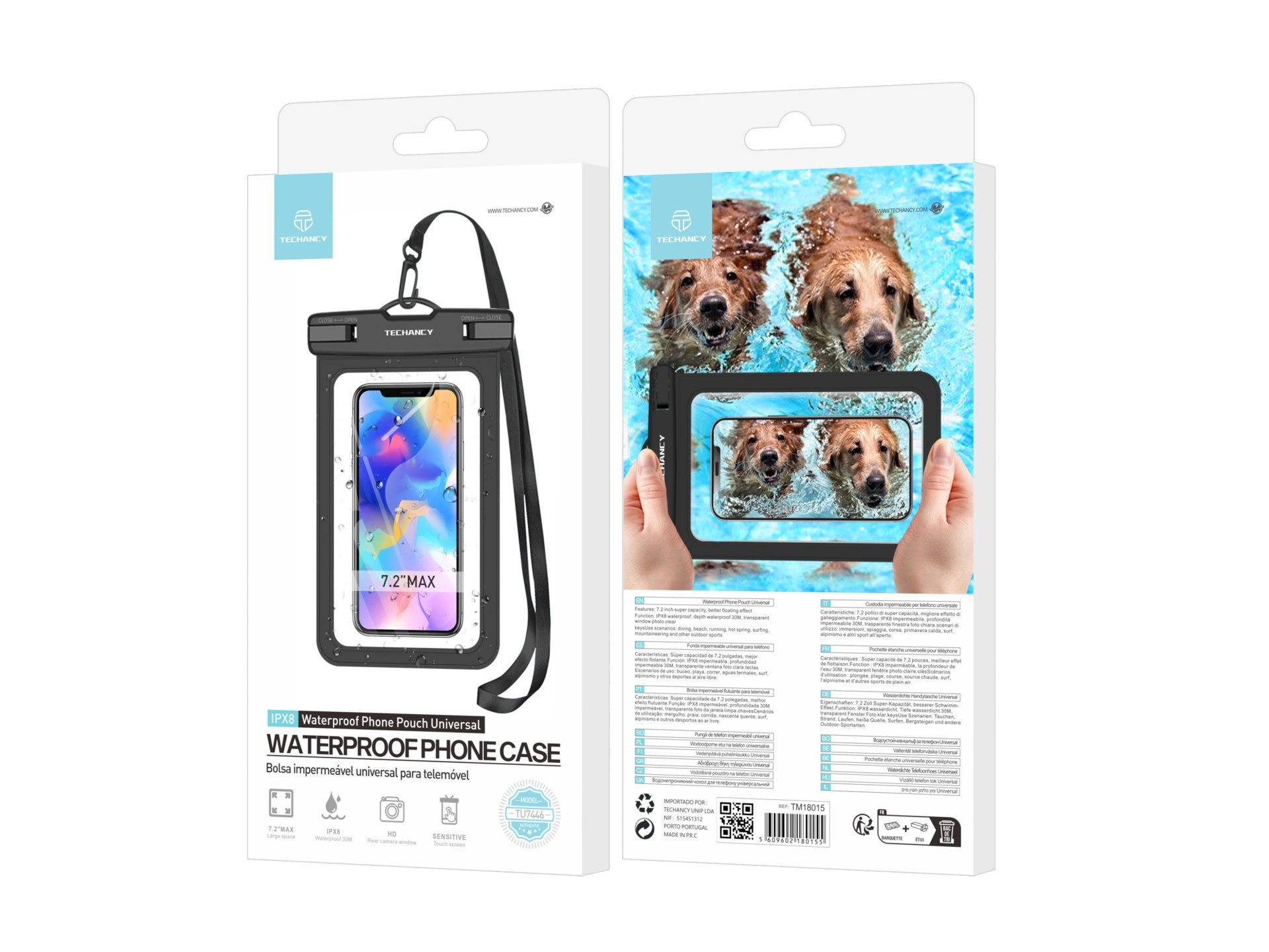 Techancy Mobile Phone Pouch À TU7446 Water Proof, 7.2 In. Deep À Waterproof, Black