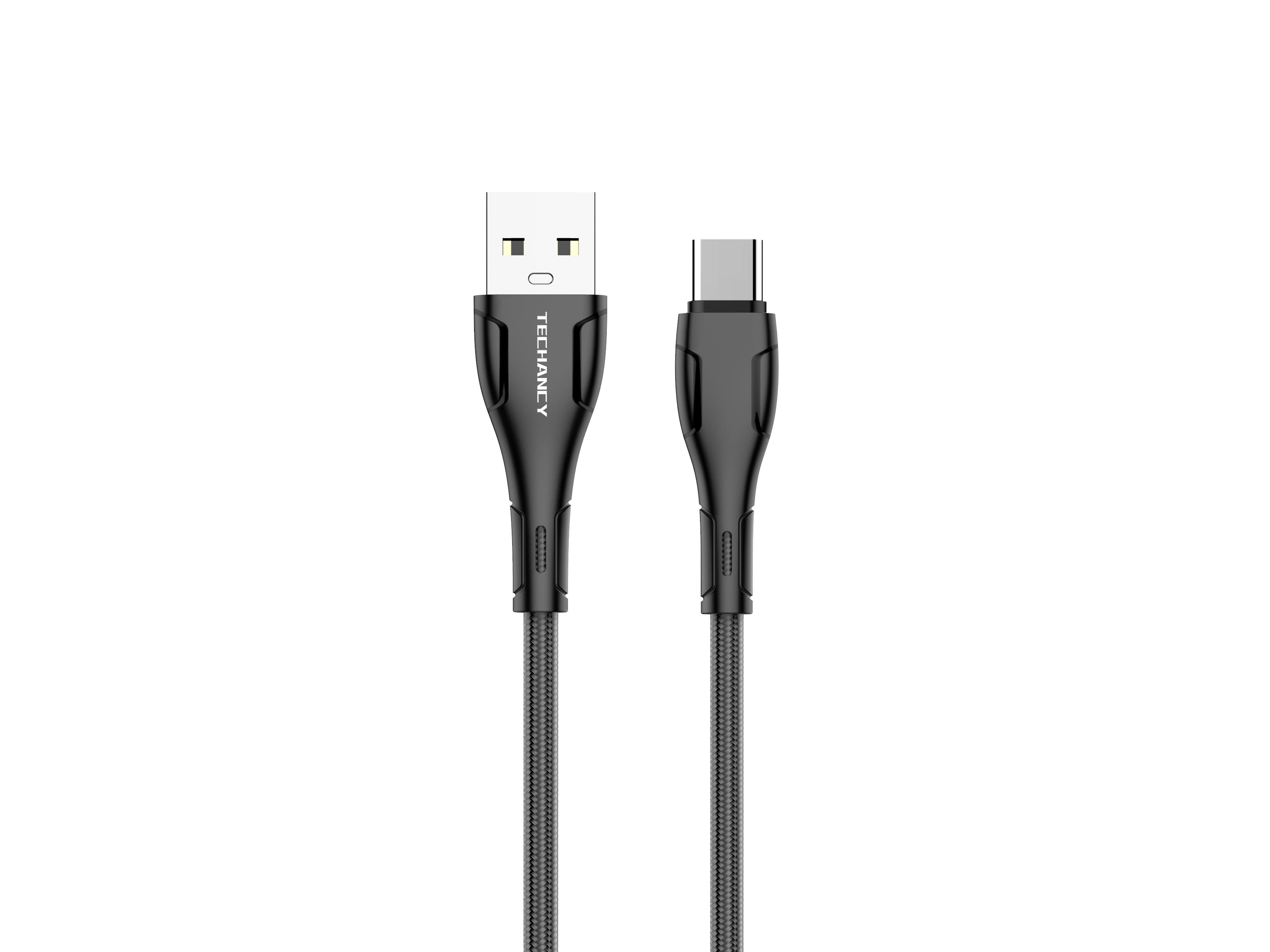 Techancy Cabo De Dados Trançado Usb-Tipo-C Preto TB1694, Carregamento De 2,4 A, Transferência De Dados Compatível