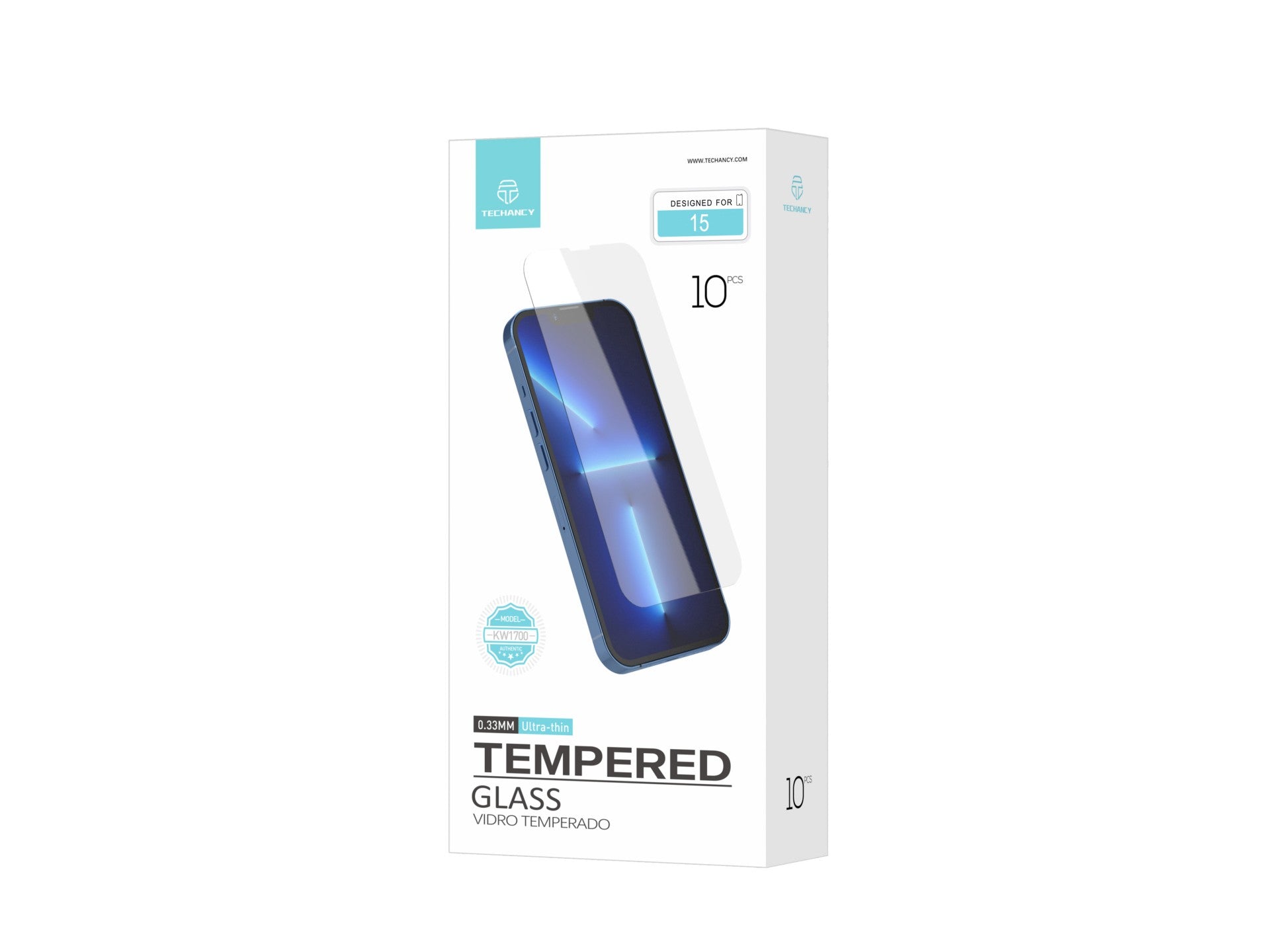 Techancy Película de Vidro Temperado  para iPhone 15 KW1700 , 0.33MM, Anti-riscos, Alta Transparência, Fácil Aplicação