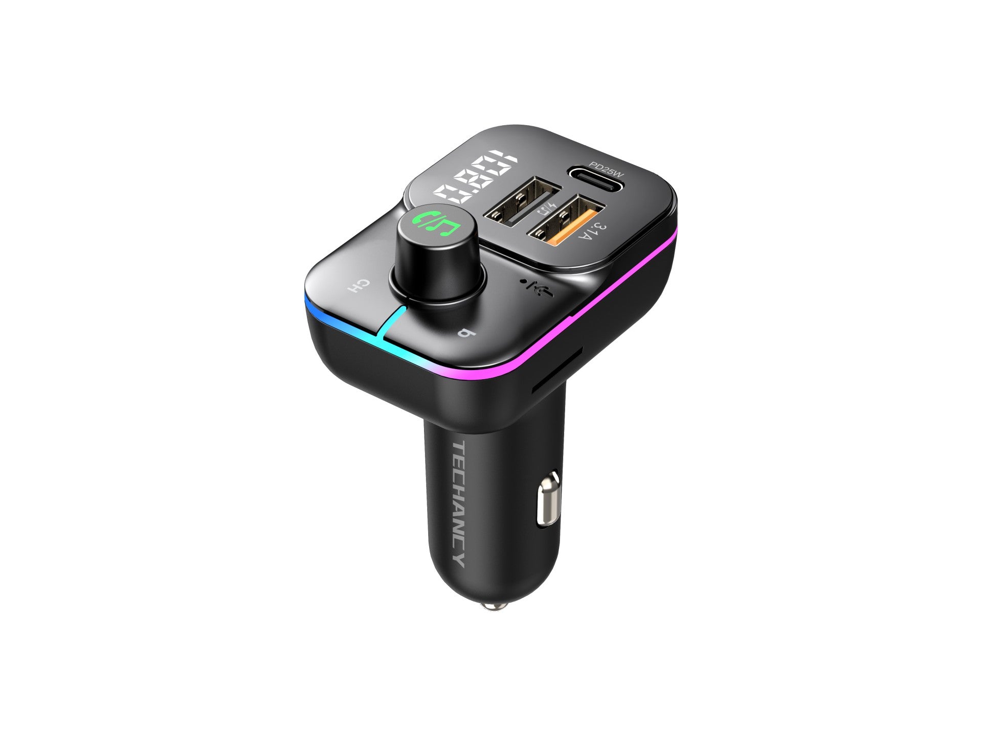 Techancy Transmissor Fm Para Automóvel  TE0868, Carregamento Rápido Pd De 25 W, Reprodução De Mp3, 7 Leds A Cores