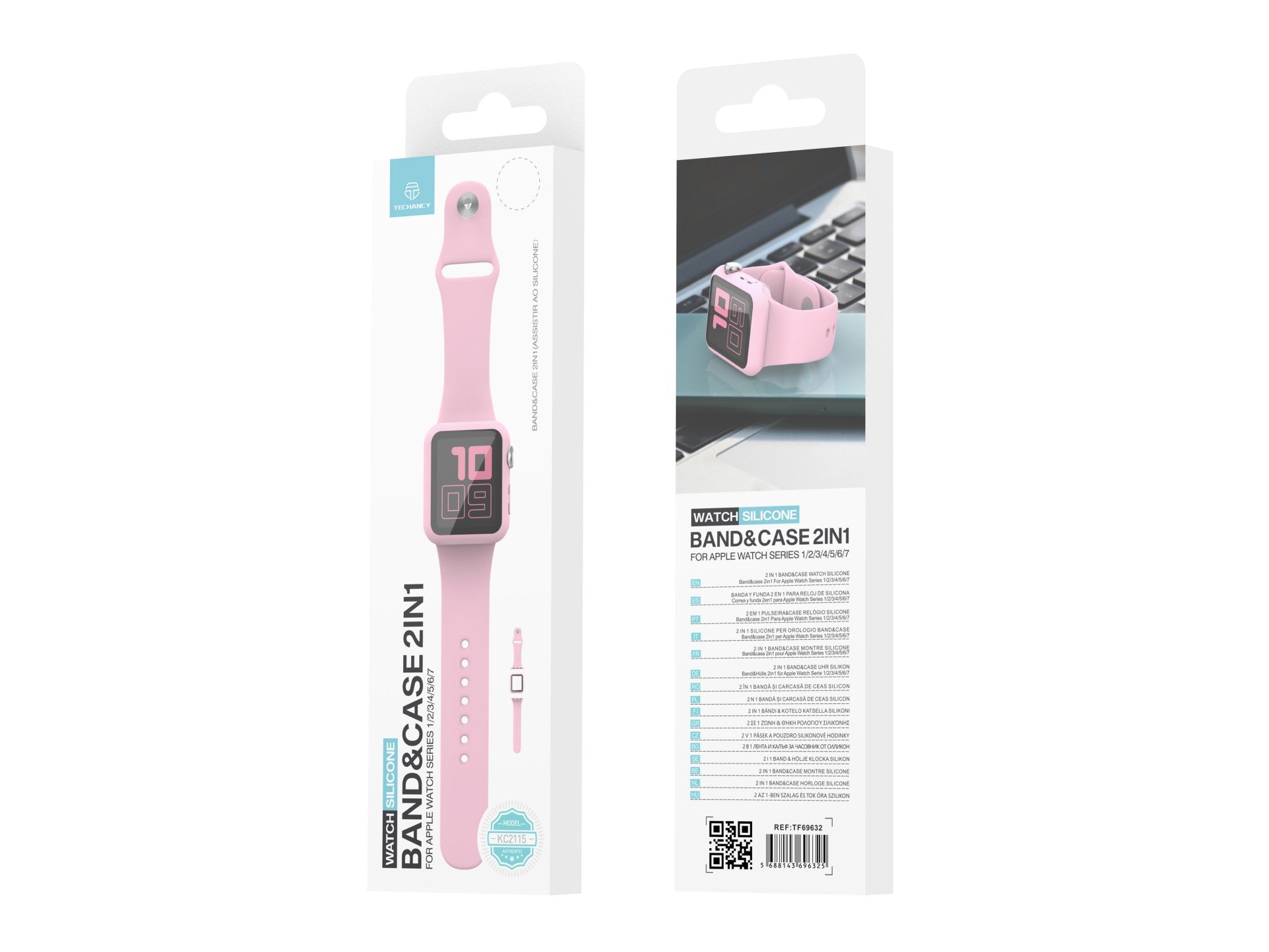 Techancy KC2115 Silicone Watch Band with Screen Protector, Compatible with Apple Watch 38mm, Pink