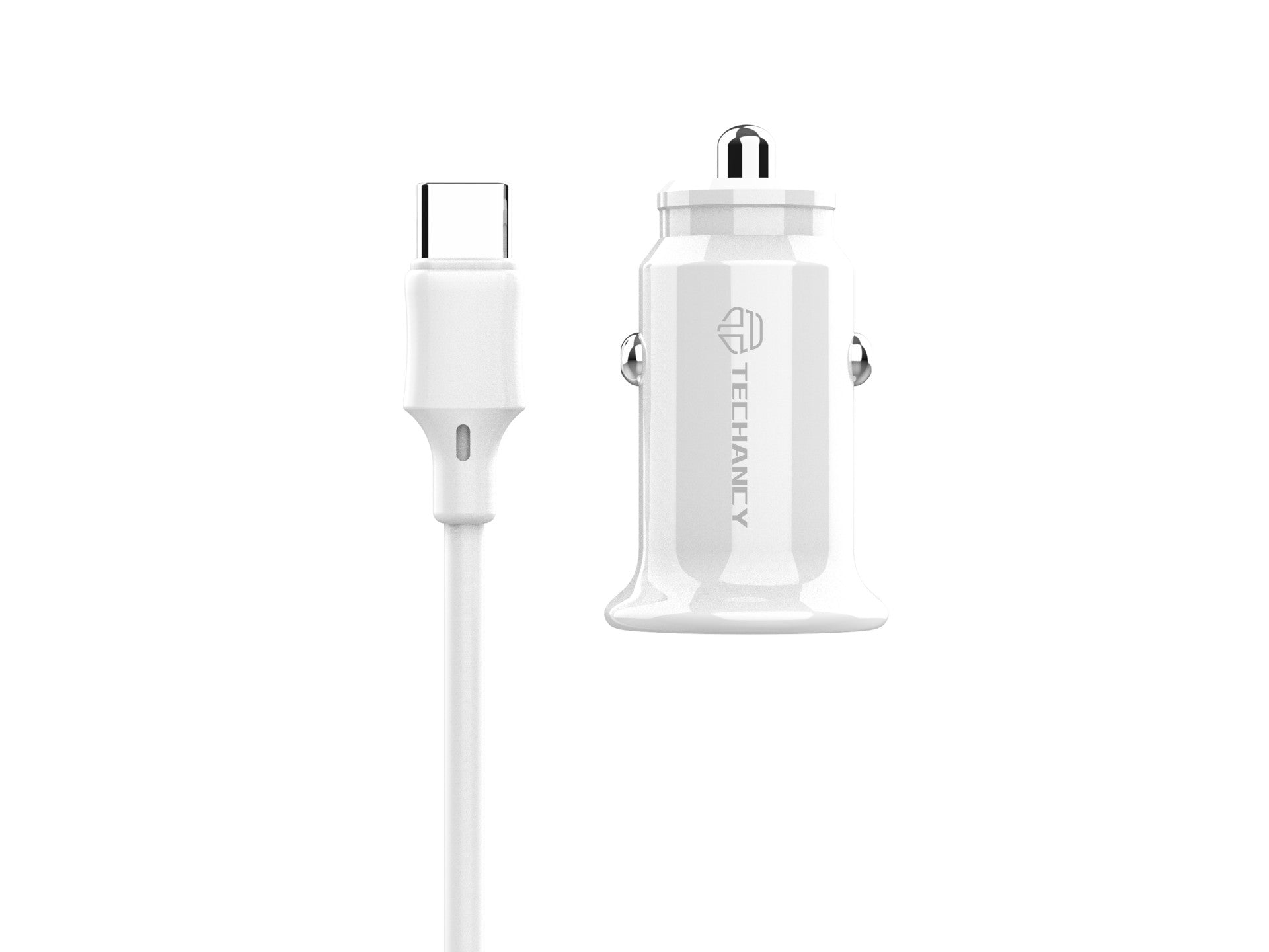 Cargador de coche Techancy TC6407, 2 puertos USB de 2,4 A, cable de datos USB tipo C de 1 m, color blanco