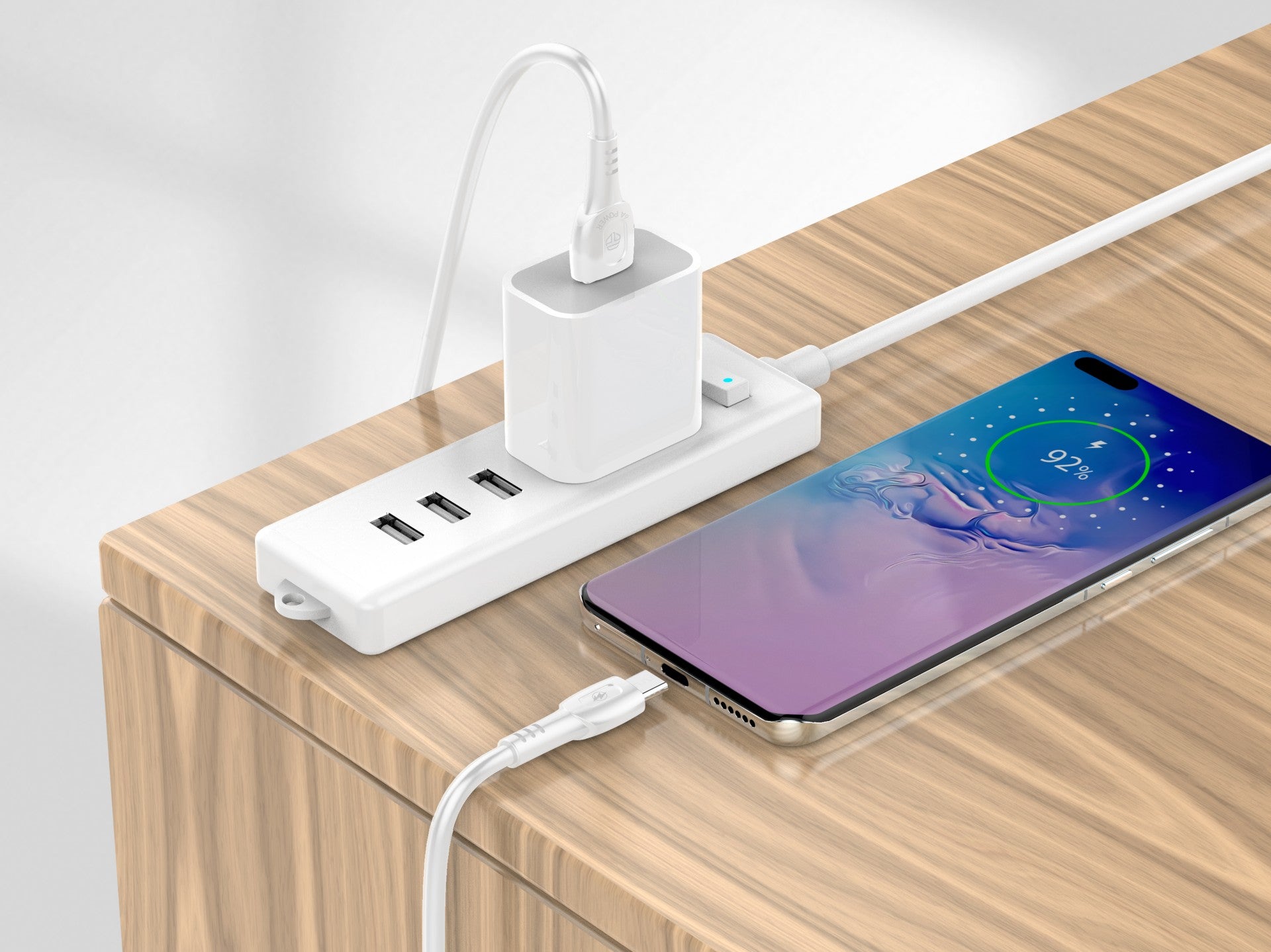 Techancy Super Fast Charging Data Cable 6A White TB1729, USB Type-C Port, 1M Length, Fast Charging