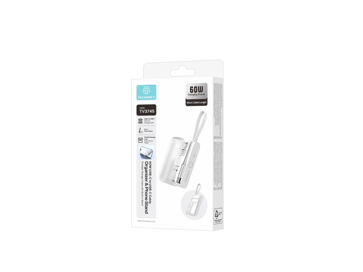 Kit com Cabo USB-C 60W TECHANCY TV3745, 30 cm, Estojo com Suporte Dobravel, Adaptadores Micro USB e Lightning