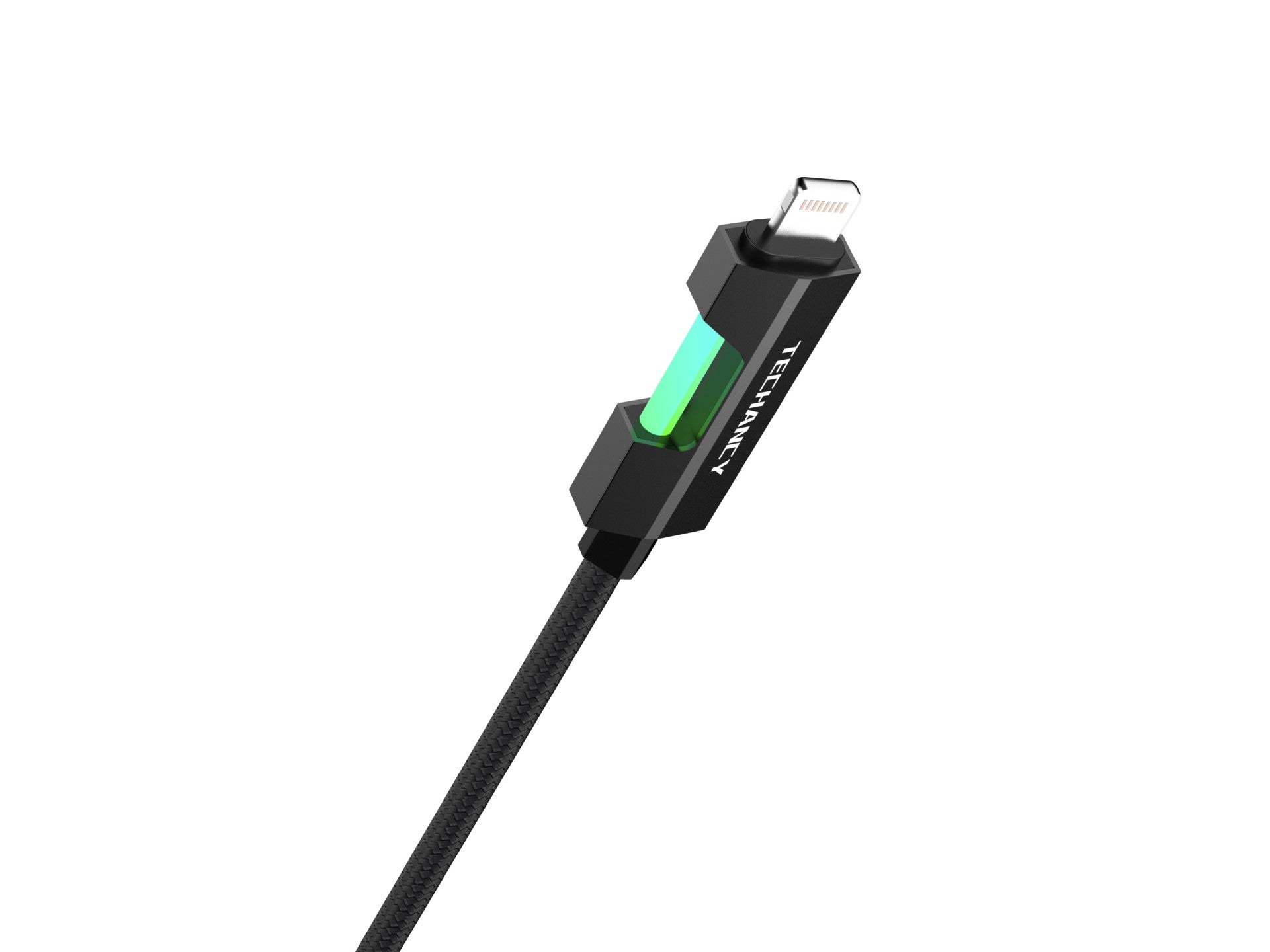 Techancy USB-C to Lightning Cable TB1797, 1 Meter/30 Watts, RGB Lights, Aluminum Braided, Compatible with iPhone 11-14 Black