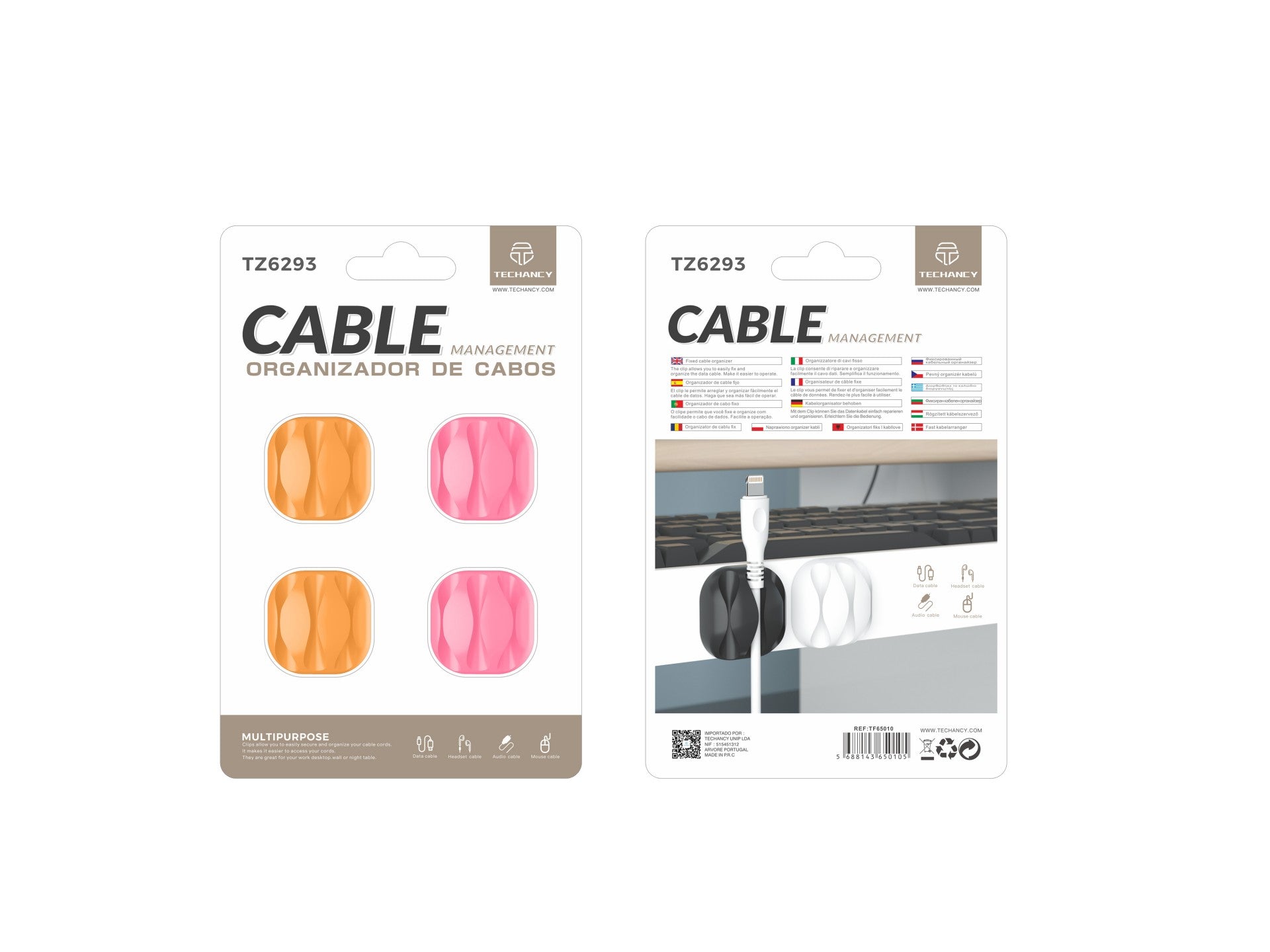 Soporte para cables Techancy, TZ6293, paquete de 4, organizador de cables, naranja y rosa