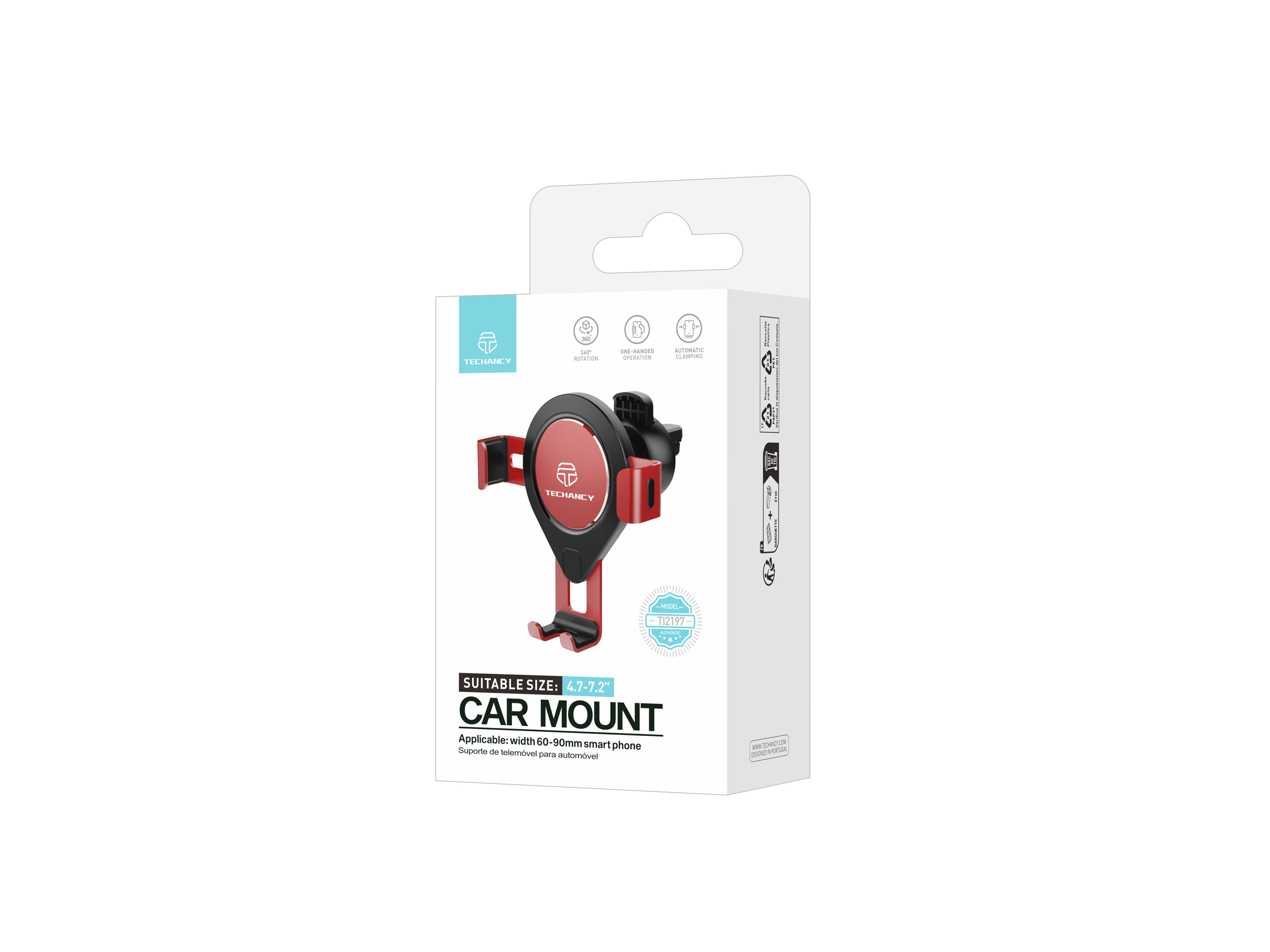 Soporte para teléfono de coche Ti2197, color rojo, con rotación de 360 ??grados para teléfonos de 4,7 a 7,2 pulgadas