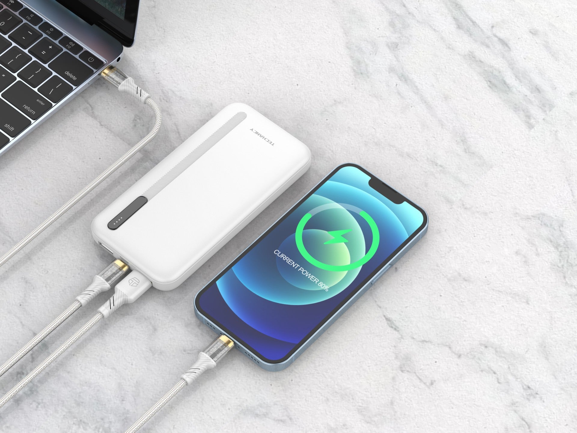 Techancy Power Bank 10000mah White  TF2775, Carregamento Rápido De 10w Para Smartphones, Tablets E Muito Mais!
