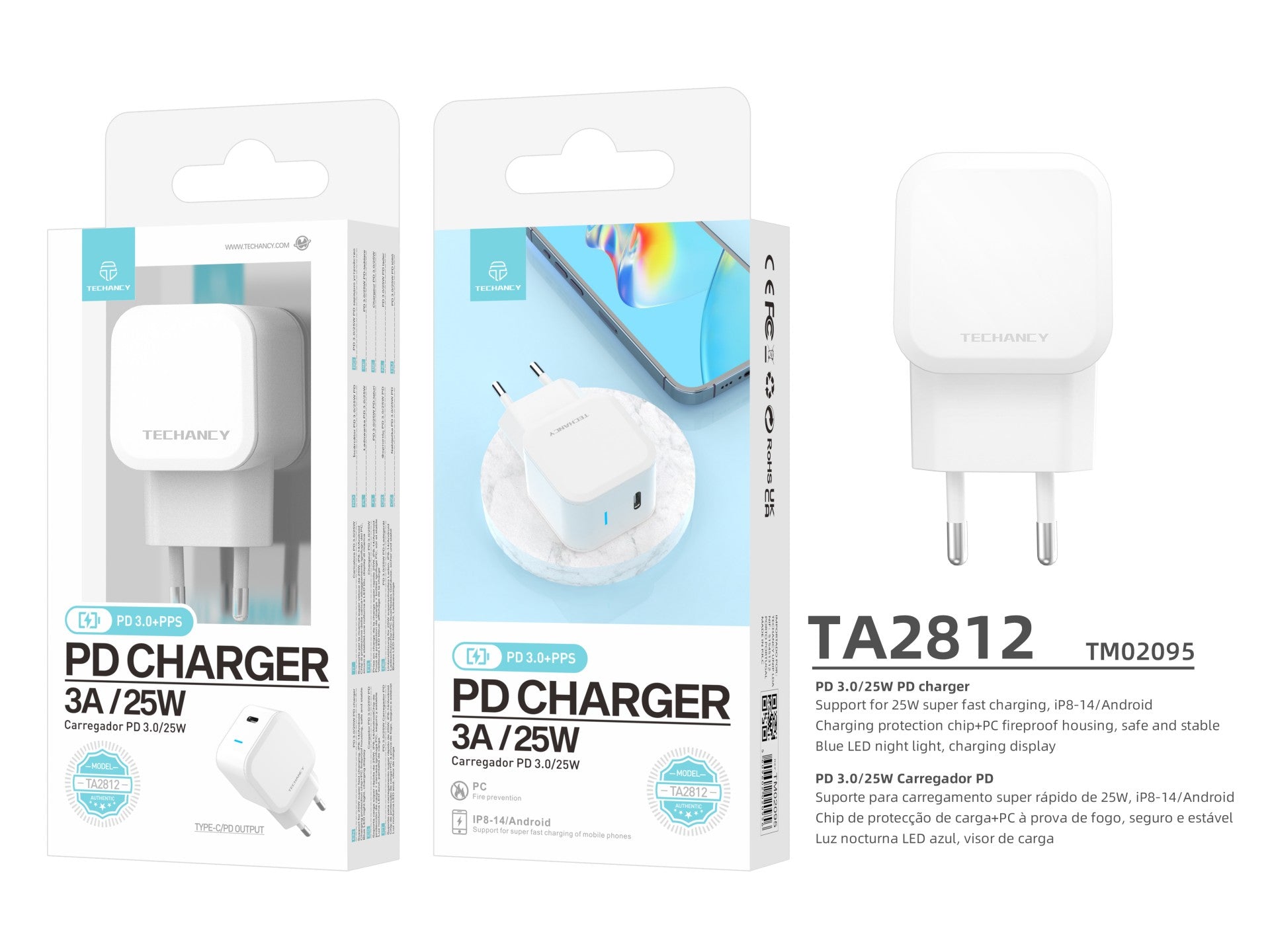 Techancy 25w Usb C Pd Charger White TA2812, Pd3.0+Pps Compatible For Iphone/Android Ultra-fast Charging,