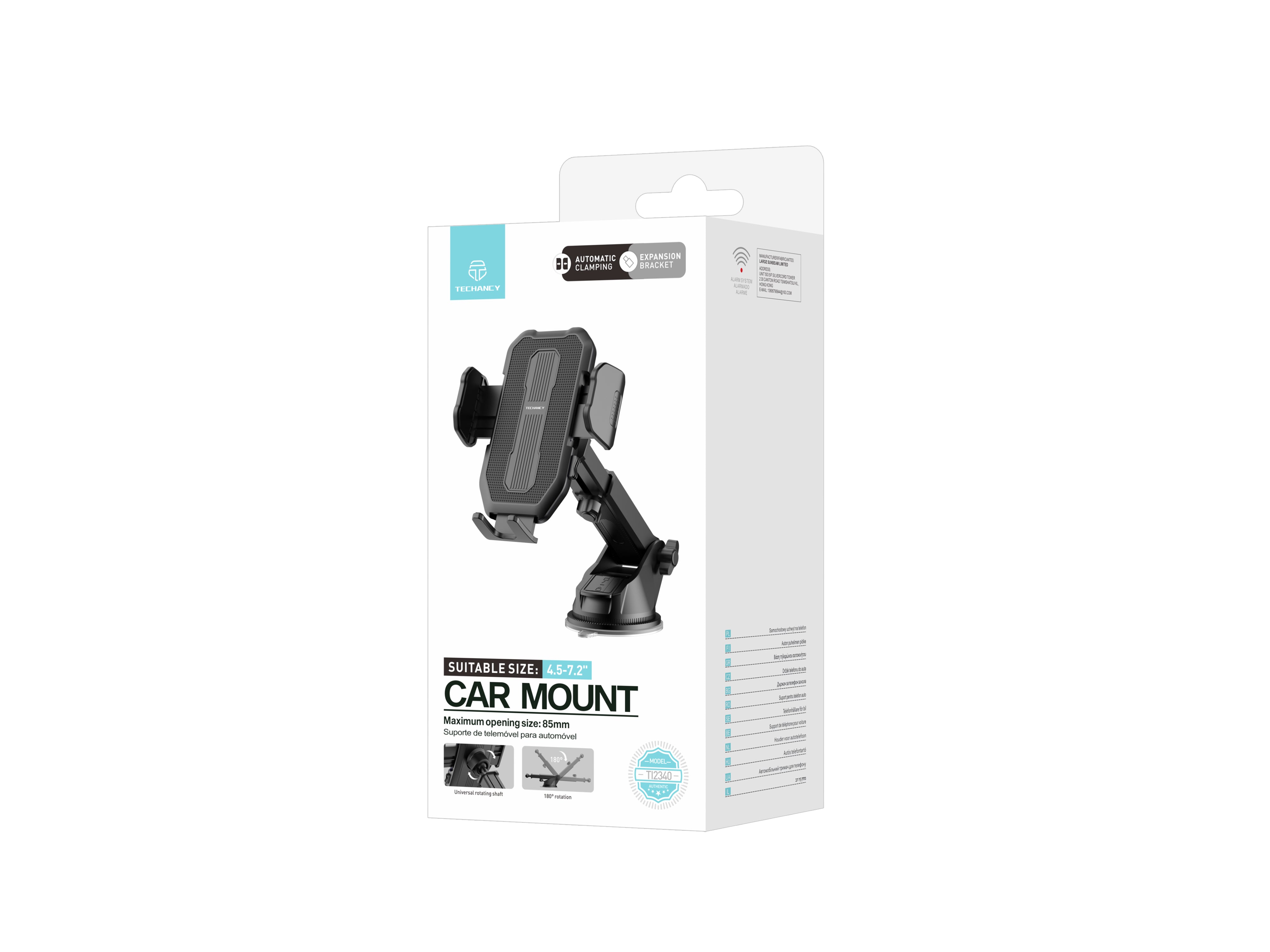 Techancy suporte de telemovel para carro TI2340 Base de sucção Compativel com 4.5-7.2 pol Preto