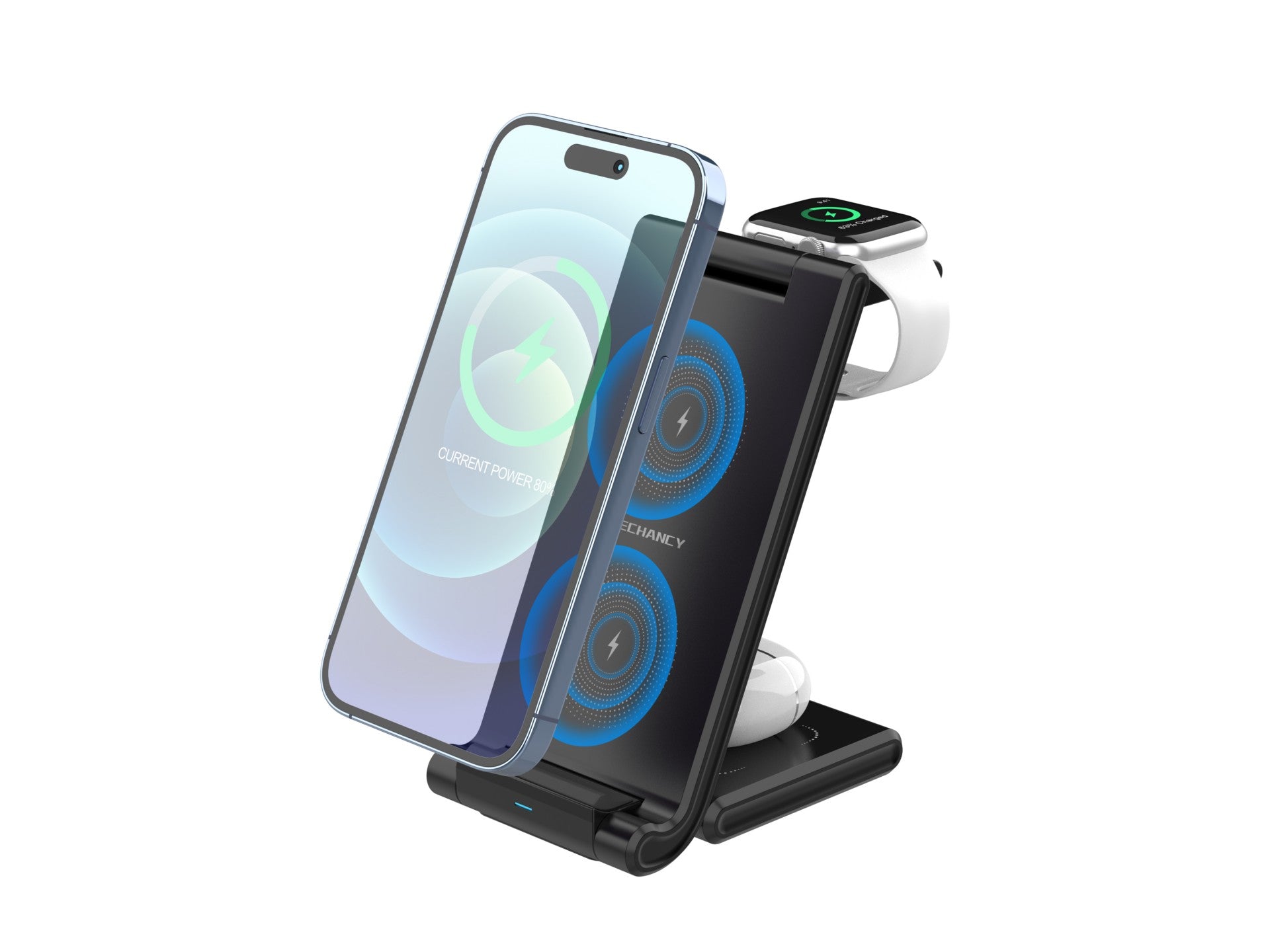 Cargador inalámbrico Techancy 3 en 1 de 15 W TF2796, compatible con teléfonos, auriculares y relojes con pantalla plegable
