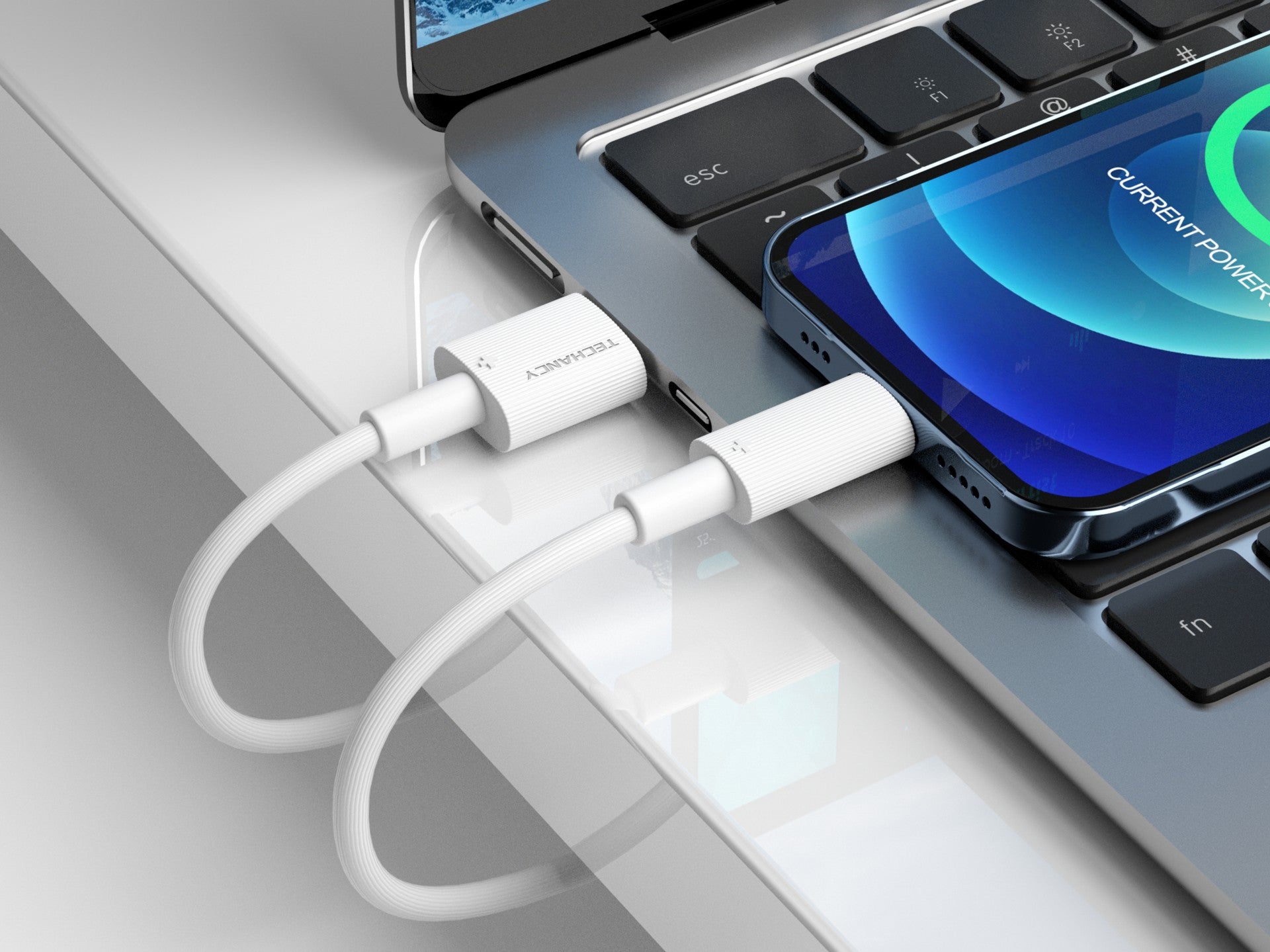 Techancy Cabo De Dados Usb-Lightning Branco TB1768, Comprimento 1m Suporta Corrente De 3A E Transferência De Dados De 480mbps,