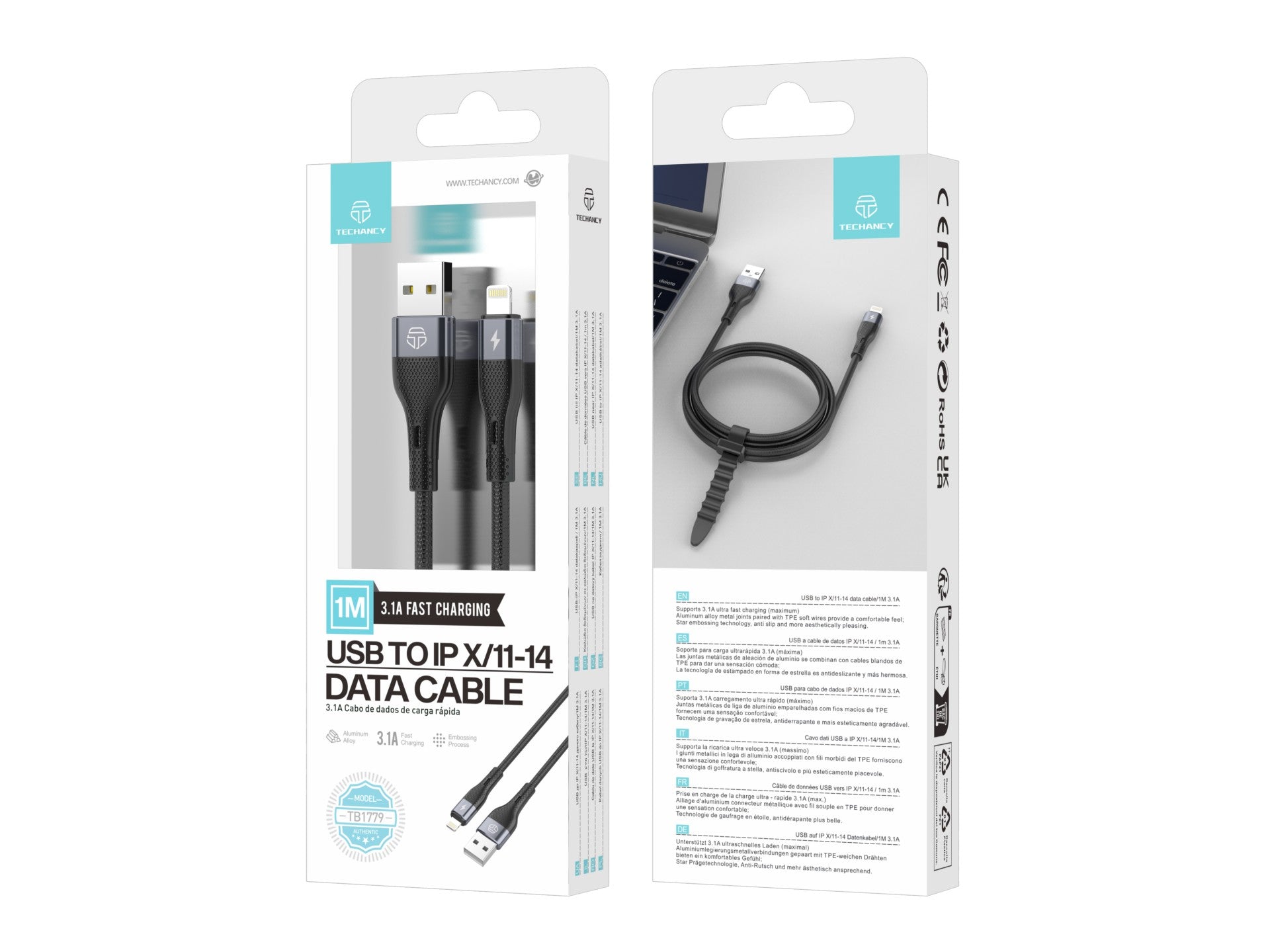Cabo De Dados Usb Lightning Preto TB1779, Carregamento Rápido De 3,1 A, Suporta Transferência De Dados De 480 Mbps