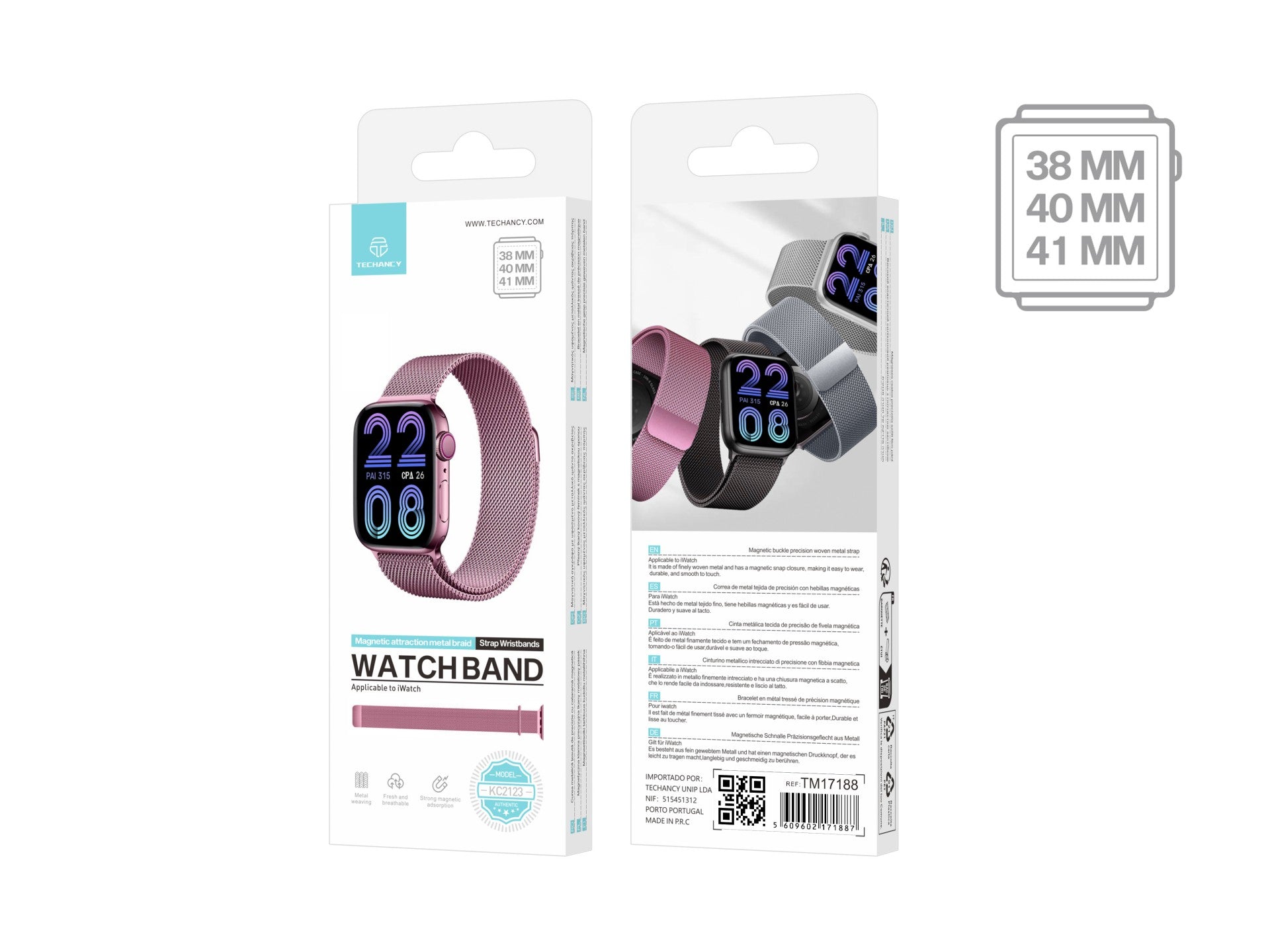 Correa magnética de metal rosa Techancy KC2123, correa de repuesto, compatible con Apple Watch Series: 38 mm/40 mm/41 mm.