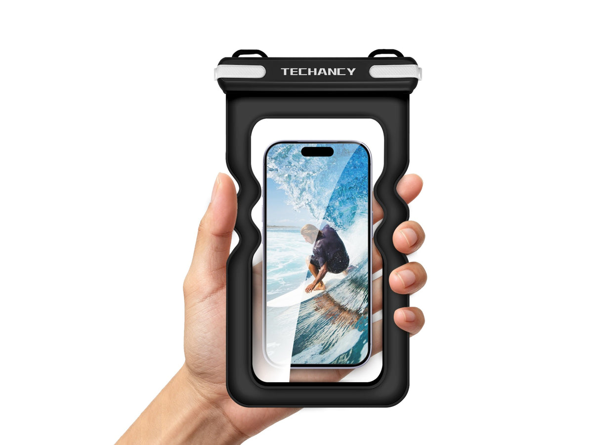 Bolsa Impermeavel Insuflavel para Telemovel Techancy TU7454, 7 Polegadas, IPX8, Ate 30m, Flutuante, Ecra Tatil, Preto