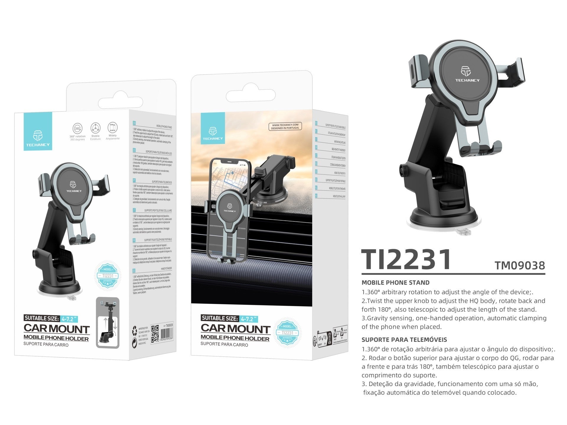 Techancy Suporte Para Telemóvel De Mota Com Função Impermeável Preto+Vermelho Ti2261, Suporte Universal Para Espelho De Mota,