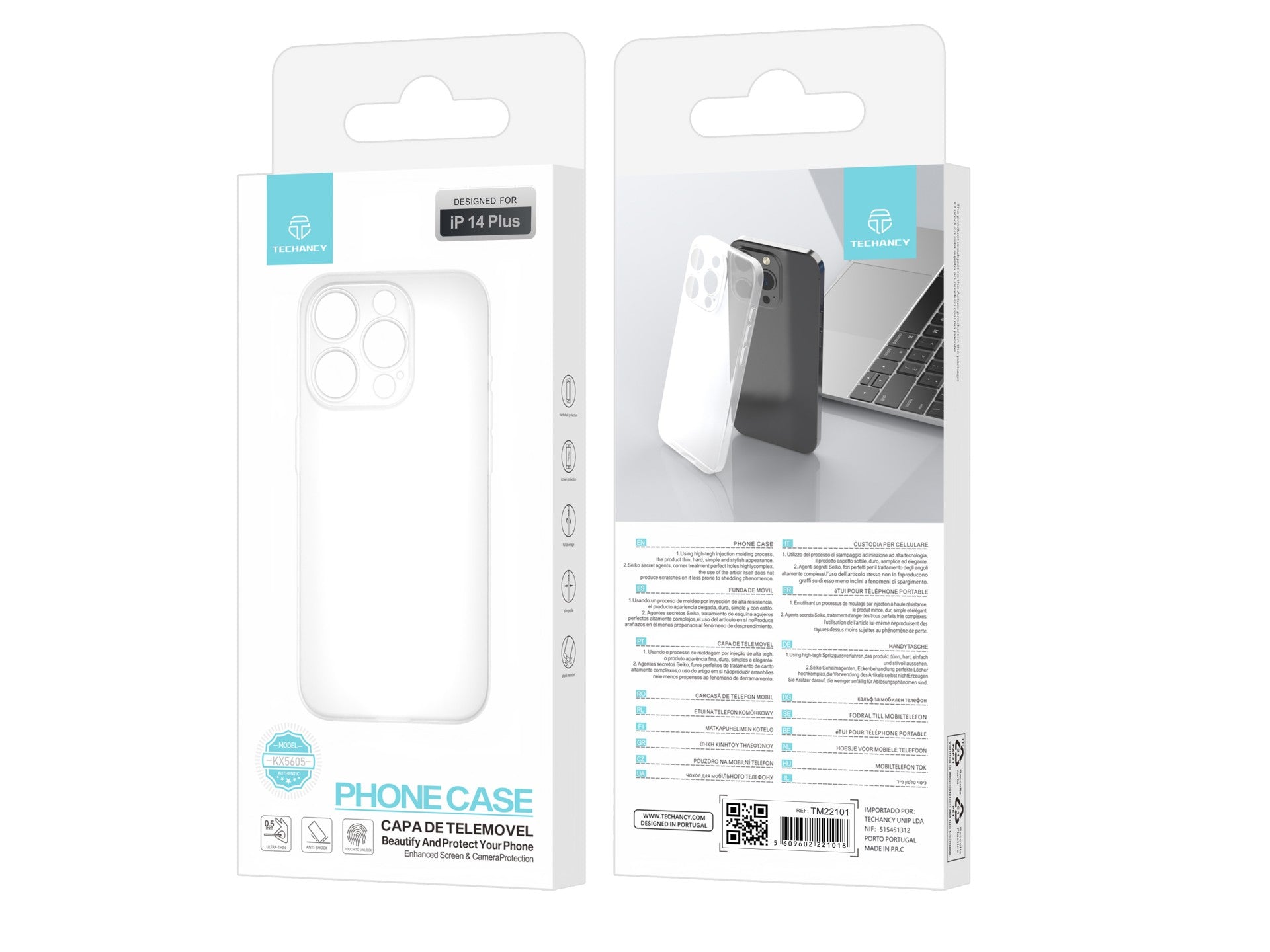 Techancy Capa Para Telemóvel Ultrafina Cor Transparente KX5605, Compatível Com O Telemóvel Iphone 14 Plus, Material Pp De 0,5 Mm.