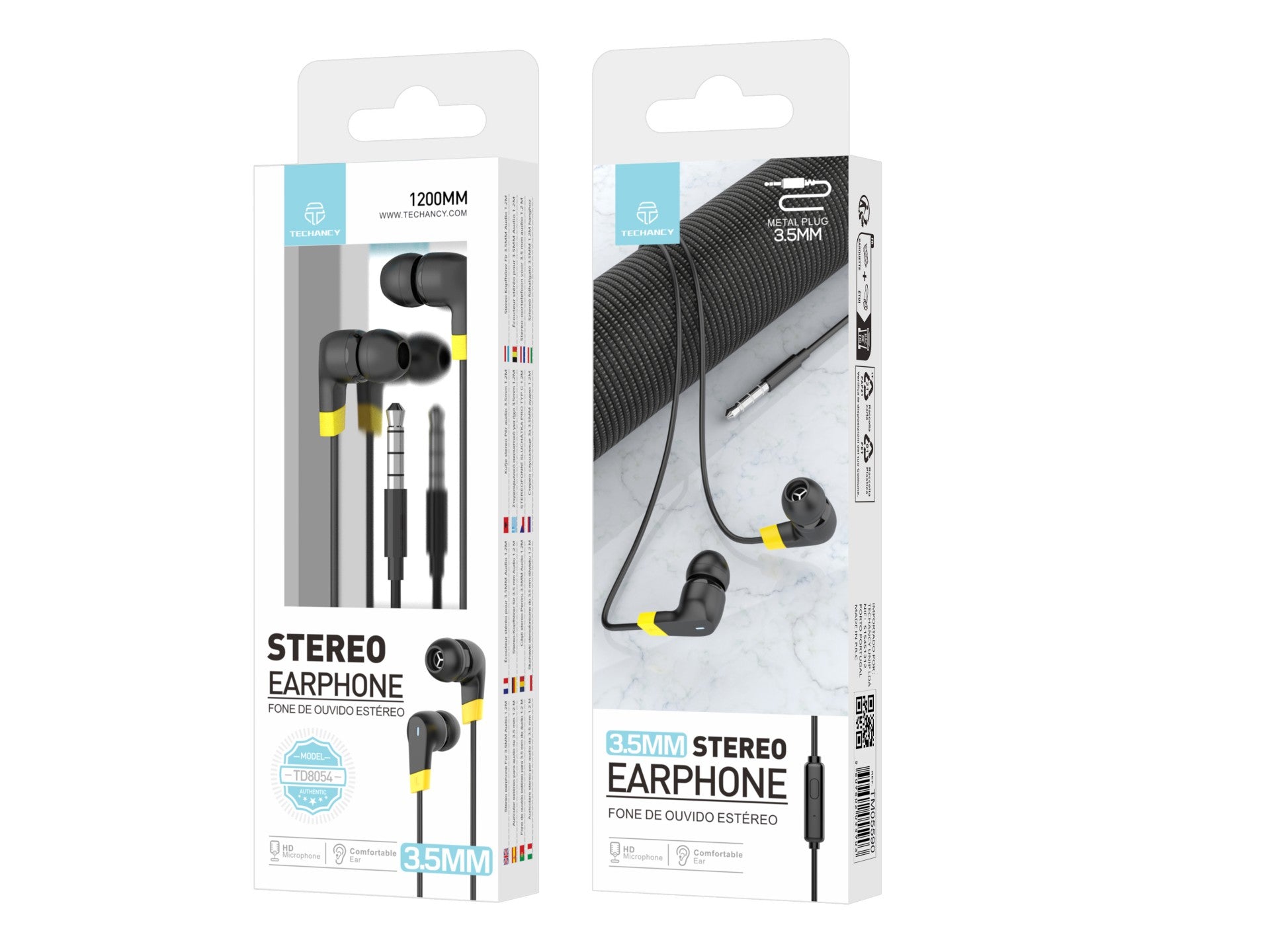 Auriculares estéreo Techancy TD8054, 1,2 metros, 3,5 mm, sonido nítido, cómodos de llevar, color negro