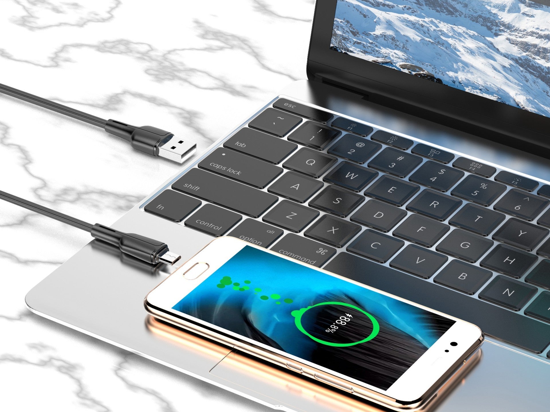 Techancy Cabo De Dados Usb-Micro Preto 1m TB1699, Carregamento Rápido 2.4a, Suporta Transferência De Dados, Material Pvc
