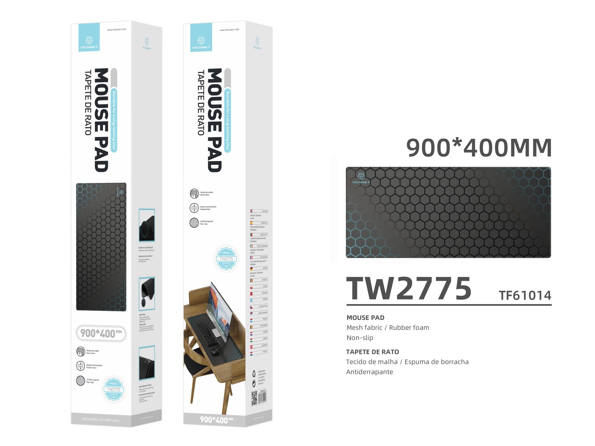 Alfombrilla de ratón Techancy de 40 x 90 cm, TW2775, de goma antideslizante, apta para juegos de PC, color negro