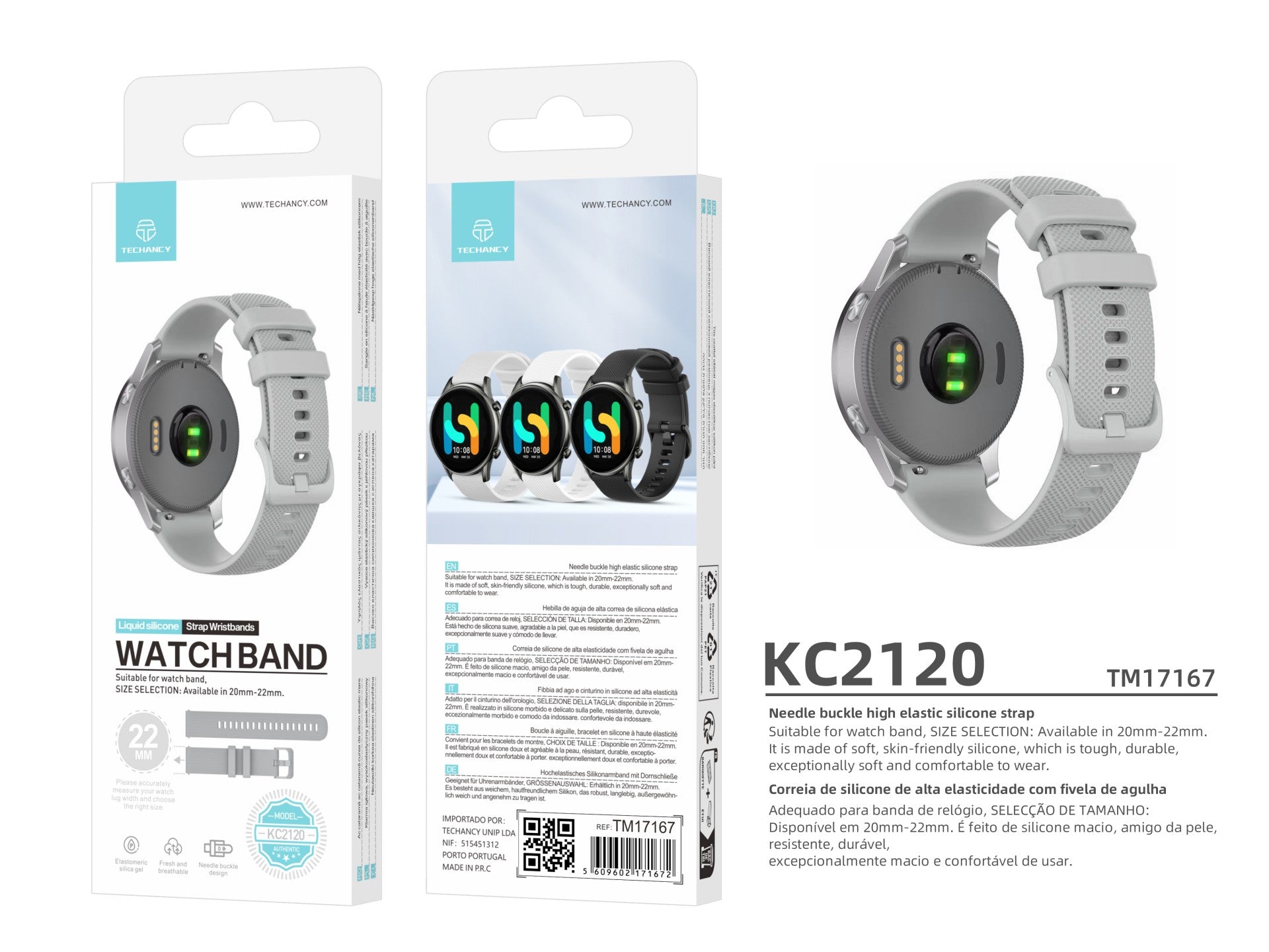Techancy Bracelete Para Relógio Inteligente Cinzenta KC2120 De 22 Mm, Compatível Com Samsung Galaxy Watch/Huawei Watch