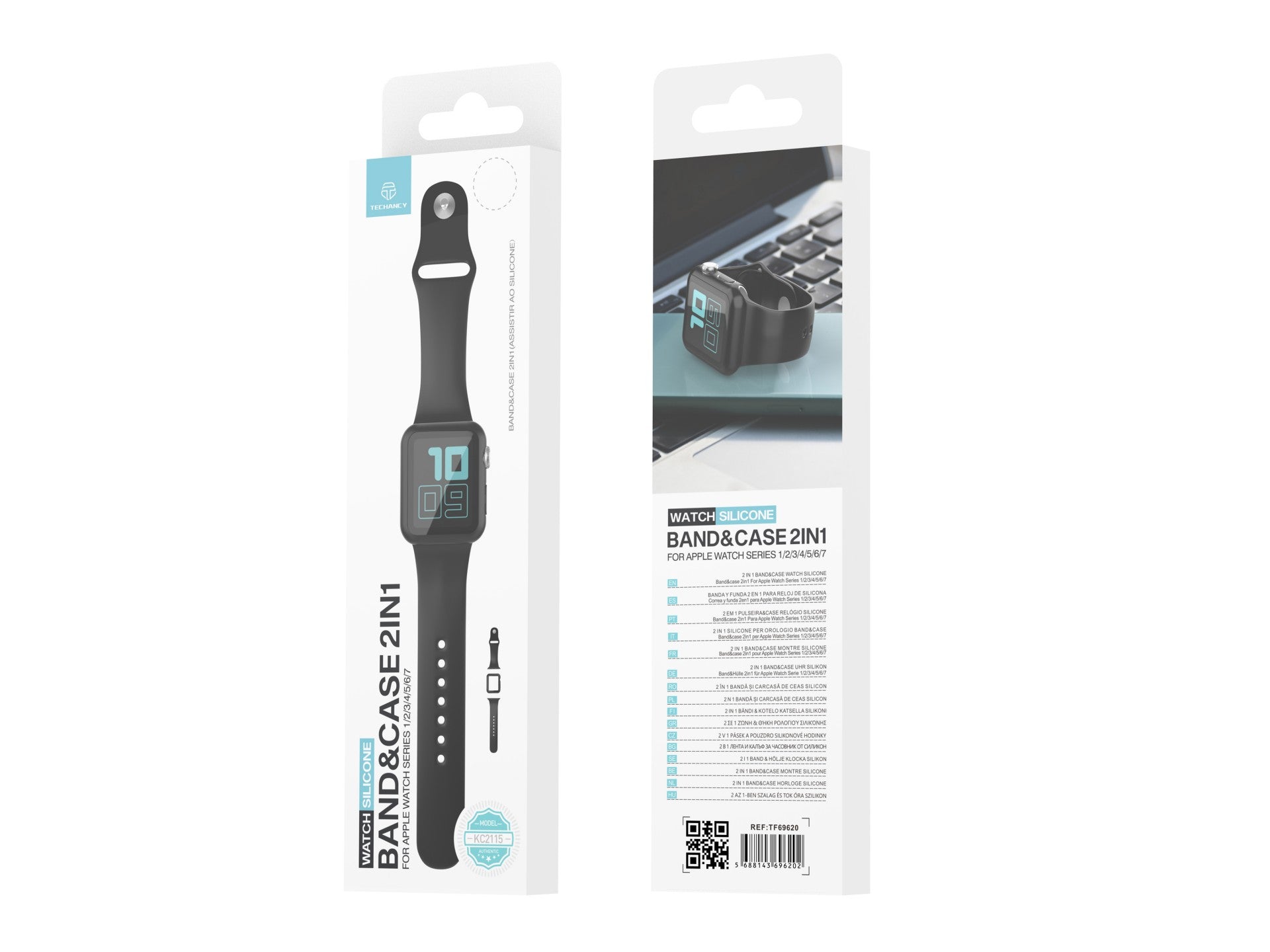 Techancy KC2115 Silicone Watch Band with Screen Protector, Compatible with Apple Watch 42mm, Black
