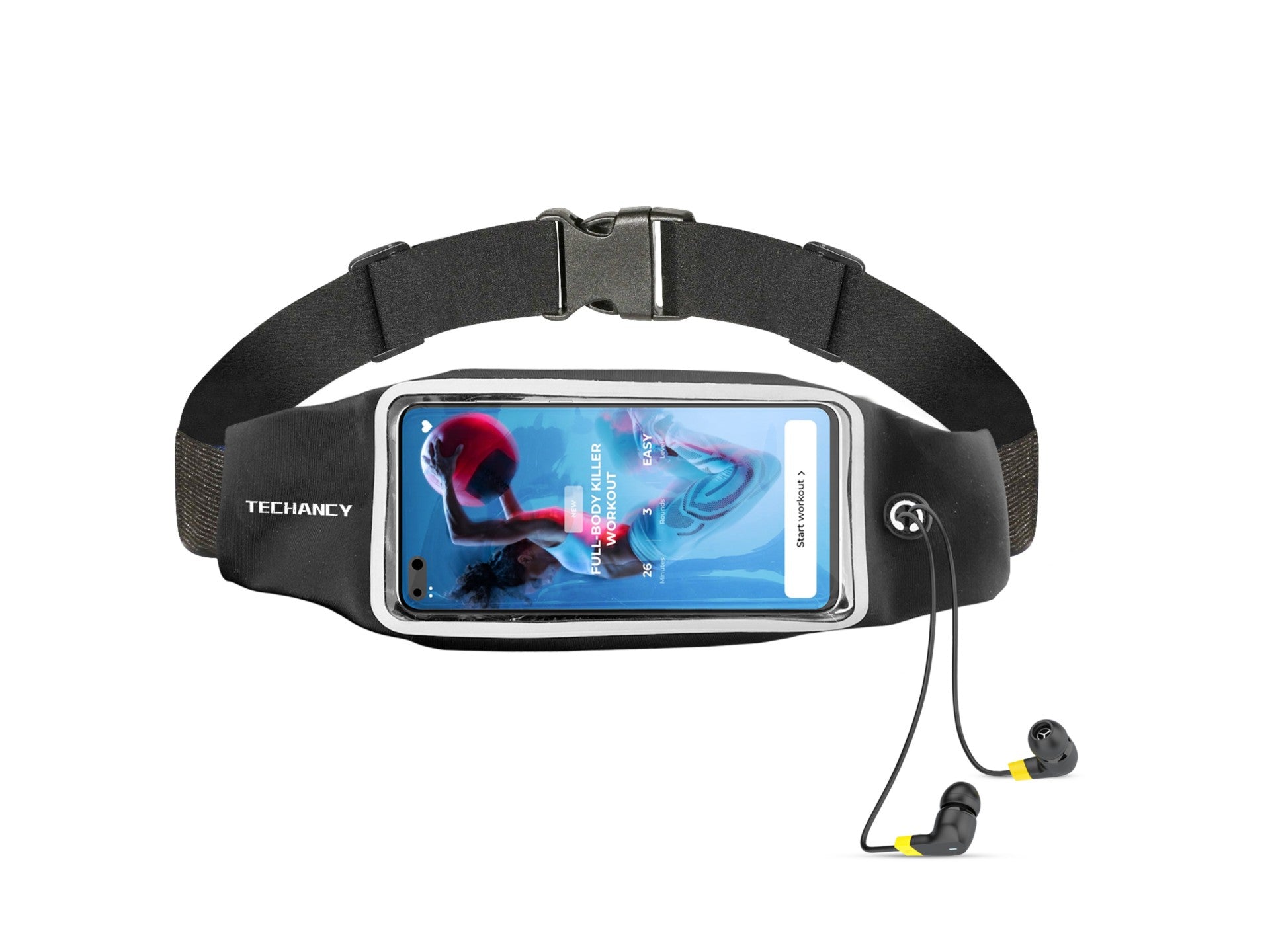 Techancy Sports Waist Pack, TU7449, Adjustable Elastic Waistband. Large Capacity for Cell Phone, Keys, Etc., Black