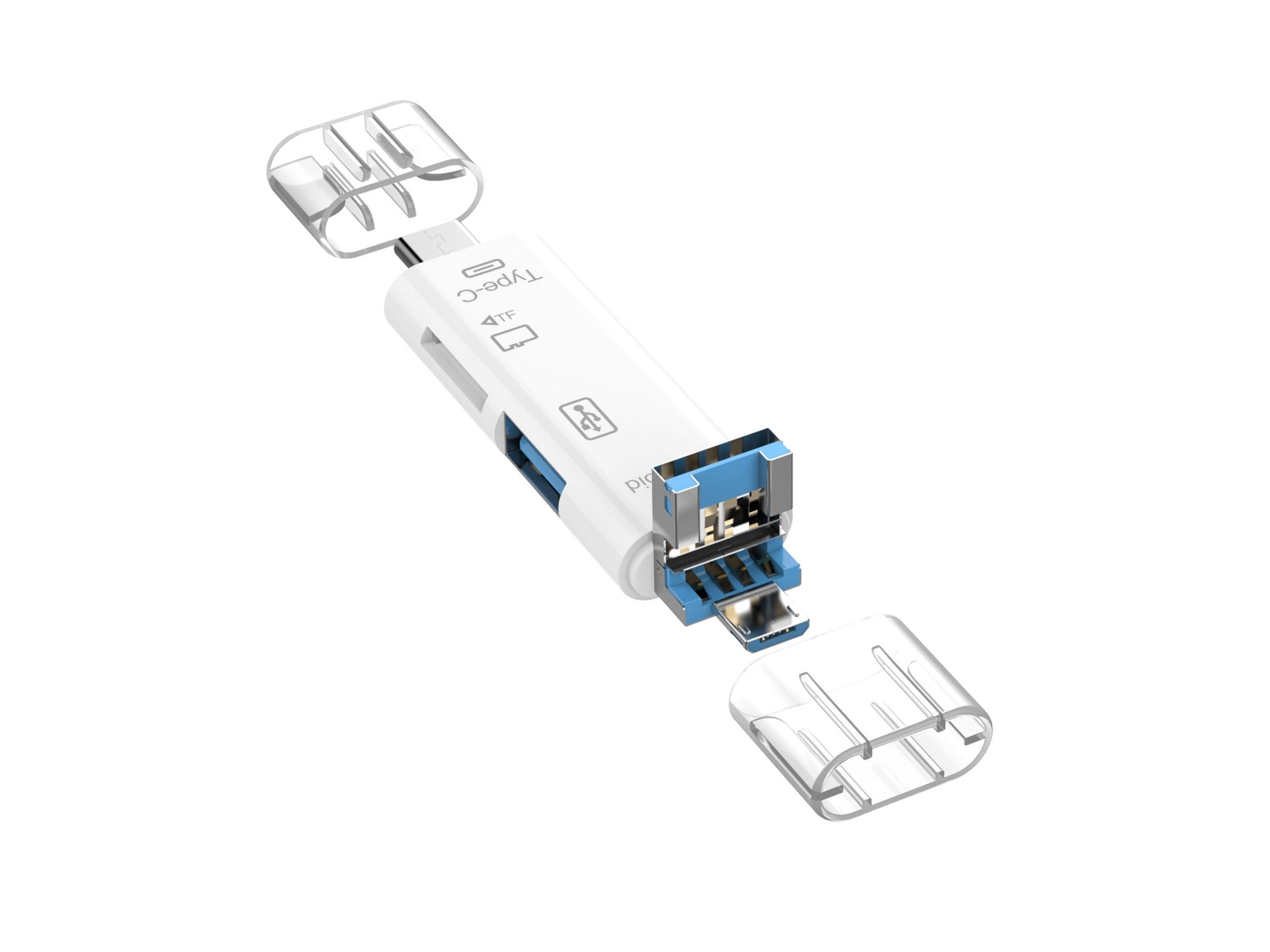 Techancy 5-in-1 OTG Adapter with Storage Reader Compatible with Mobile Phones and Computers, KJ8810, White