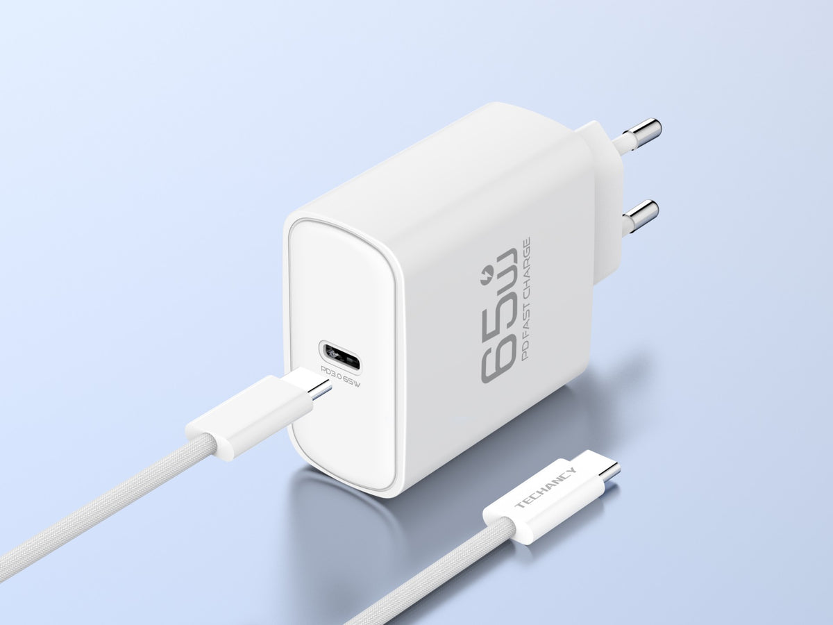 Carregador USB-C 65W TECHANCY TA2845, PD 3.0 PPS, Carregamento Rapido, Cabo USB-C para USB-C 60W de 1,5 m Incluido
