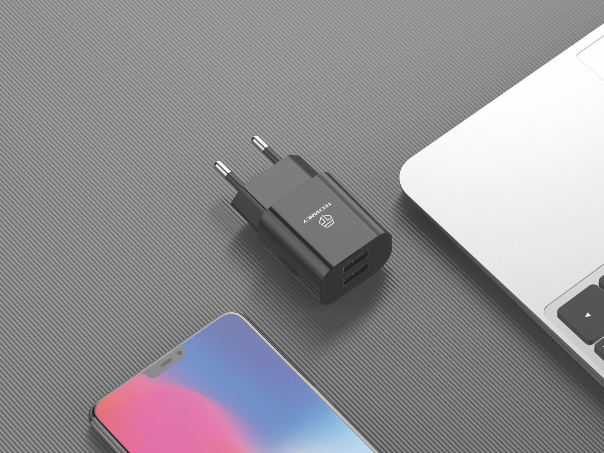 Techancy Carregador De Parede 2usb Preto TA2790, Carregamento 5V-2,4A, Conjunto De Cabos Lightning 1m, Compatível Com Iphone/Ipad