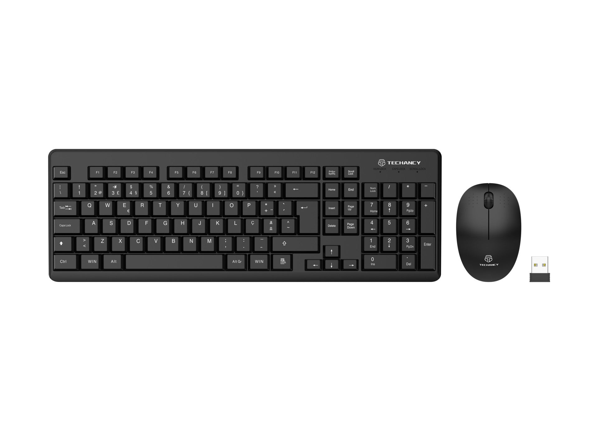 Techancy Kit De Teclado E Rato Sem Fios 2.4g Preto TK1271, Teclas Em Português + Inglês, Teclas De Silêncio Para Escritório